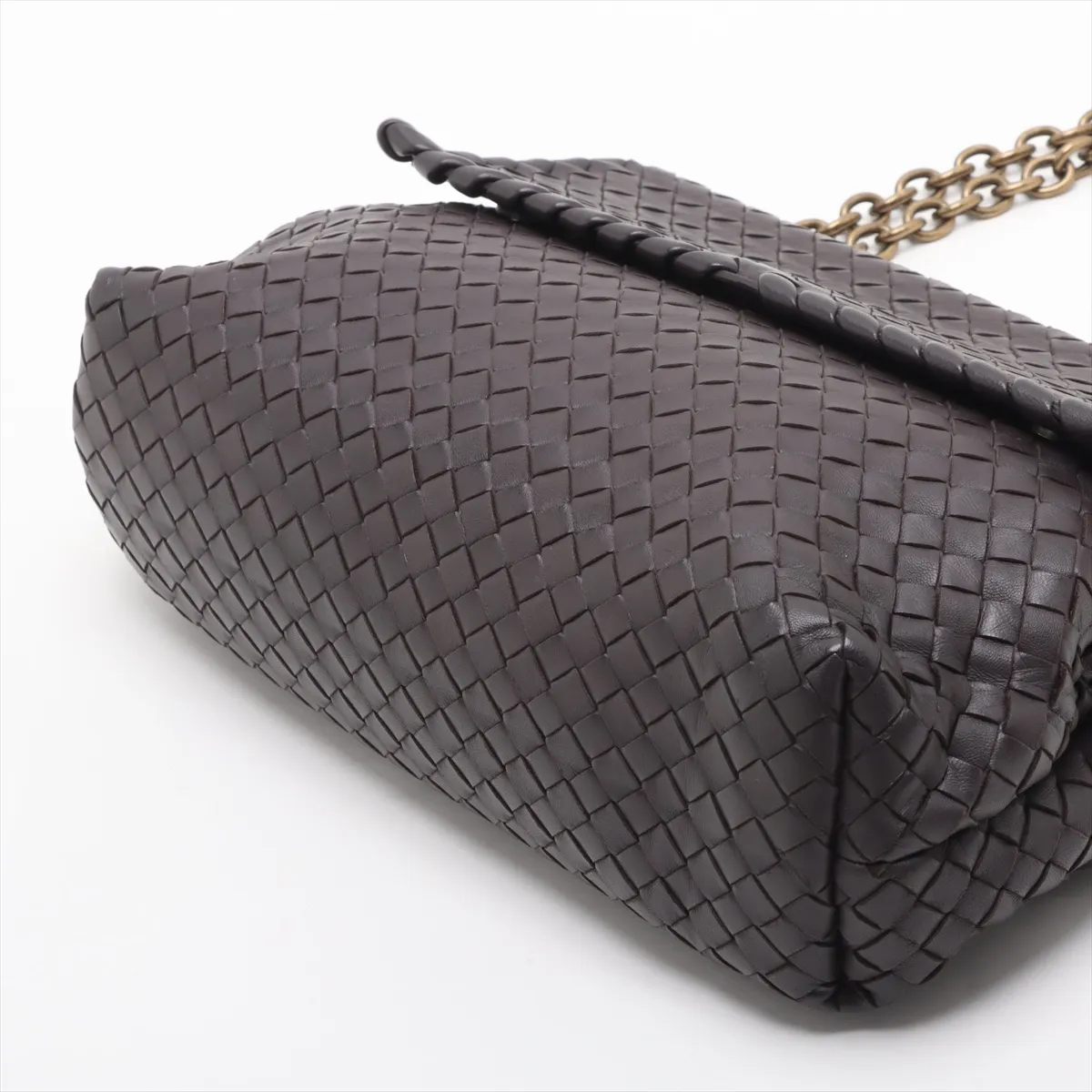 Intrecciato Olympia Leather Chain Shoulder Bag Bordeaux — view 3