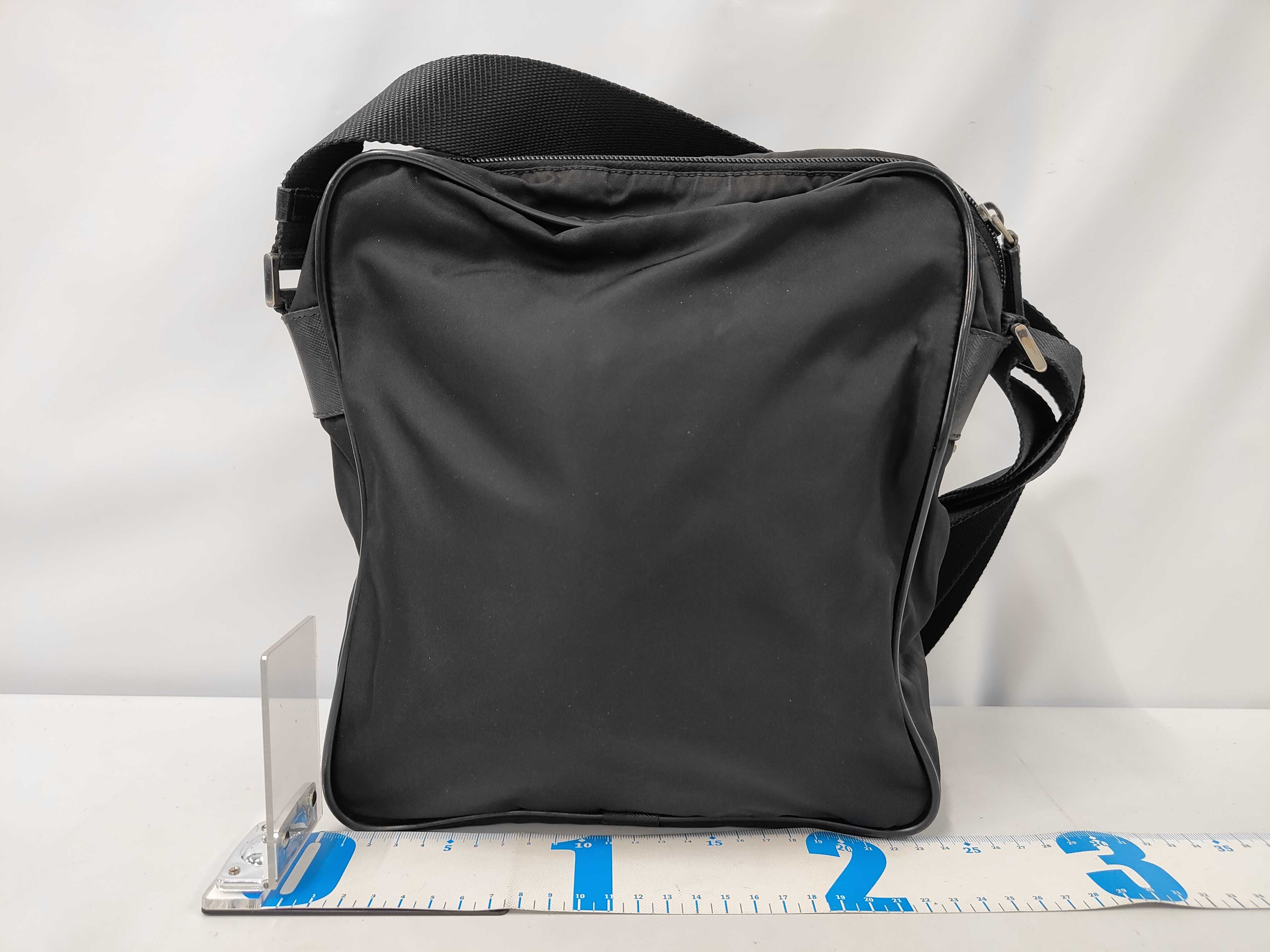 Triangle Logo Saffiano Leather x Nylon Black Shoulder Bag — view 2