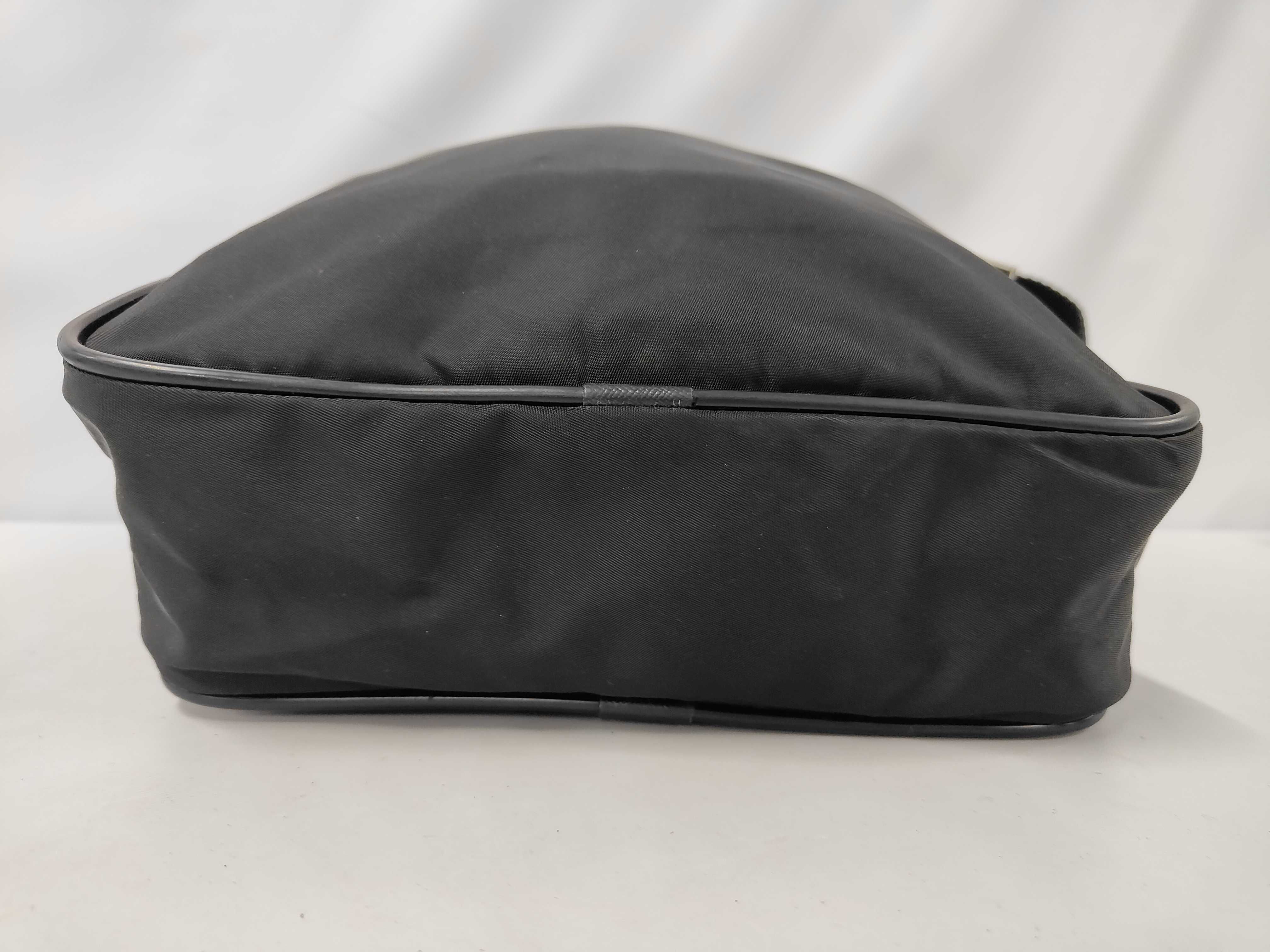 Triangle Logo Saffiano Leather x Nylon Black Shoulder Bag — view 3