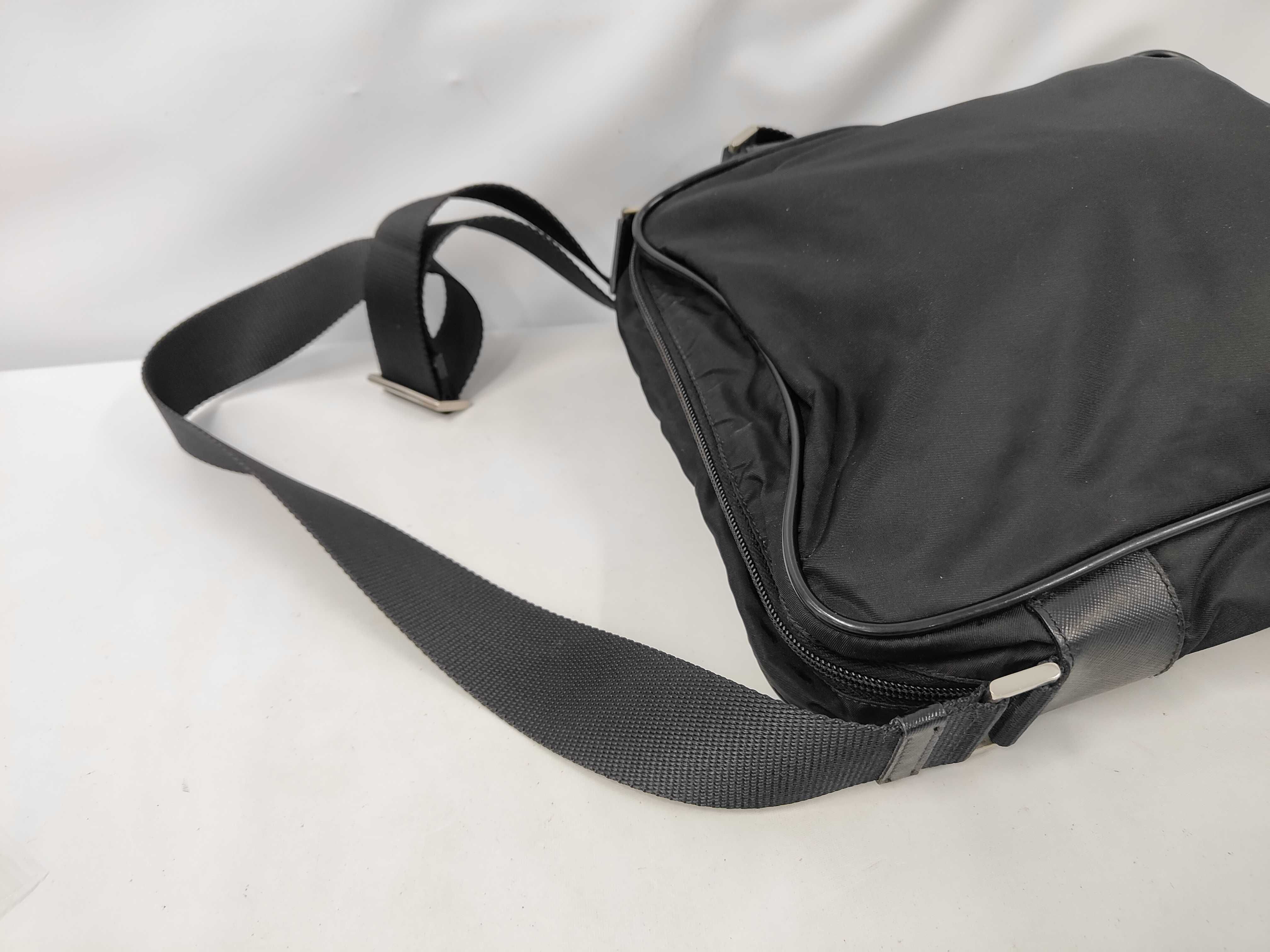 Triangle Logo Saffiano Leather x Nylon Black Shoulder Bag — view 5