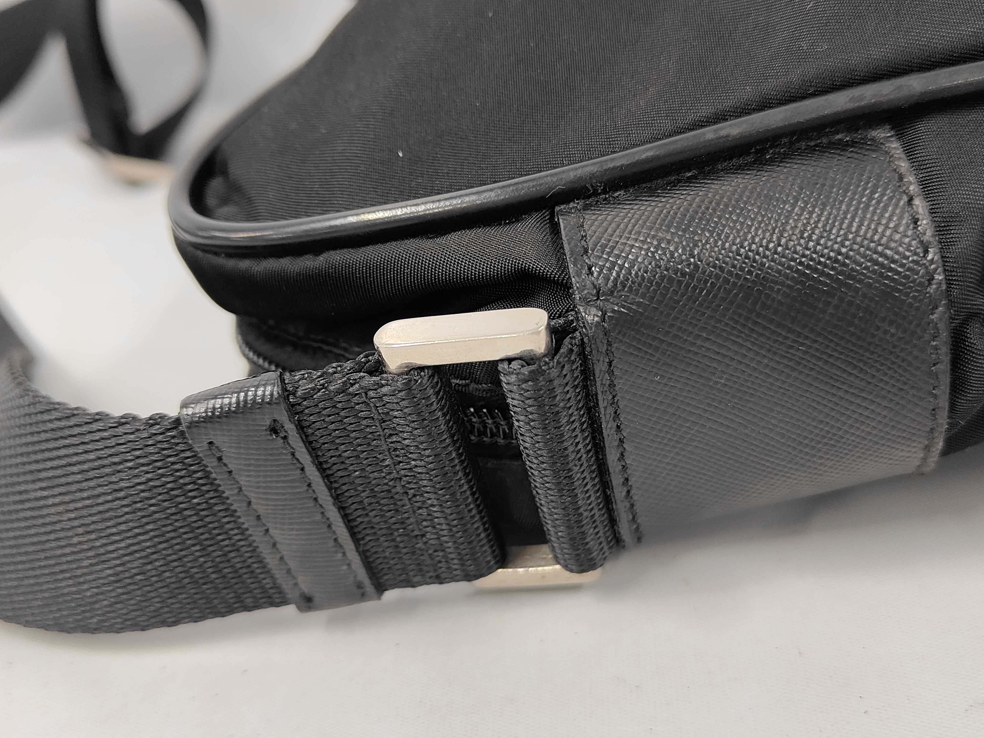 Triangle Logo Saffiano Leather x Nylon Black Shoulder Bag — view 6