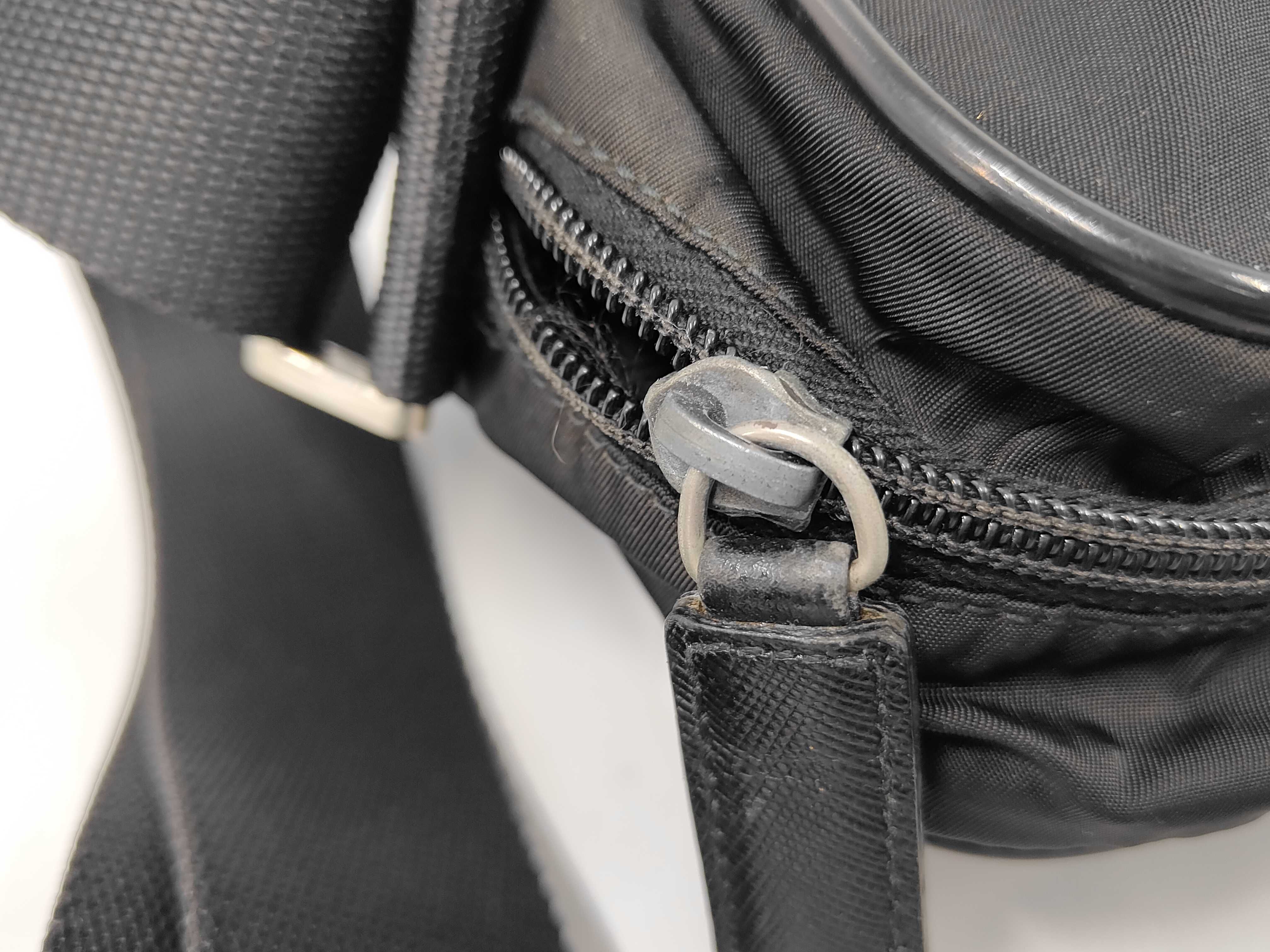 Triangle Logo Saffiano Leather x Nylon Black Shoulder Bag — view 8