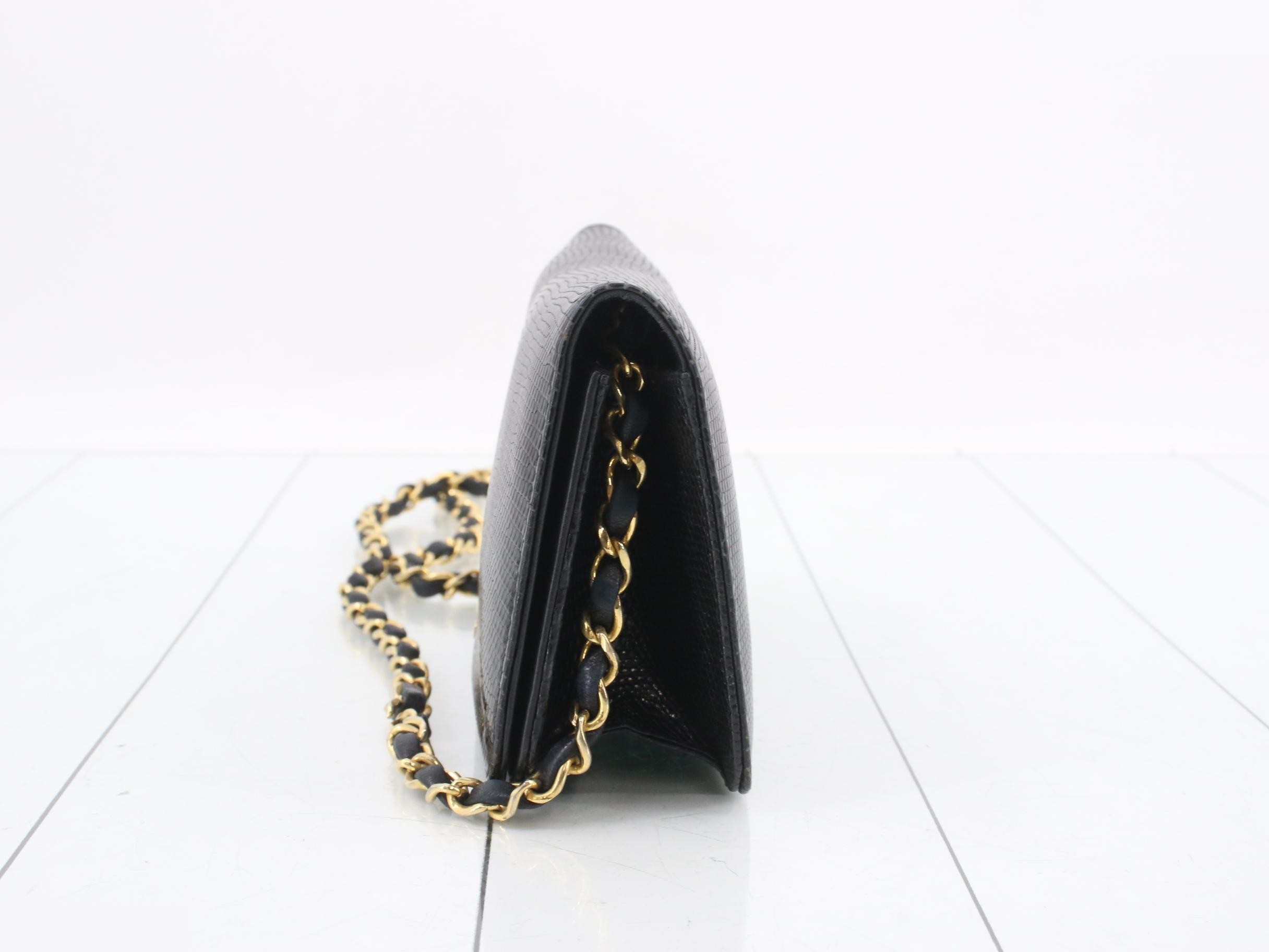 Lizard Leather Coco Mark Push-Lock Mini Chain Shoulder Bag — view 3