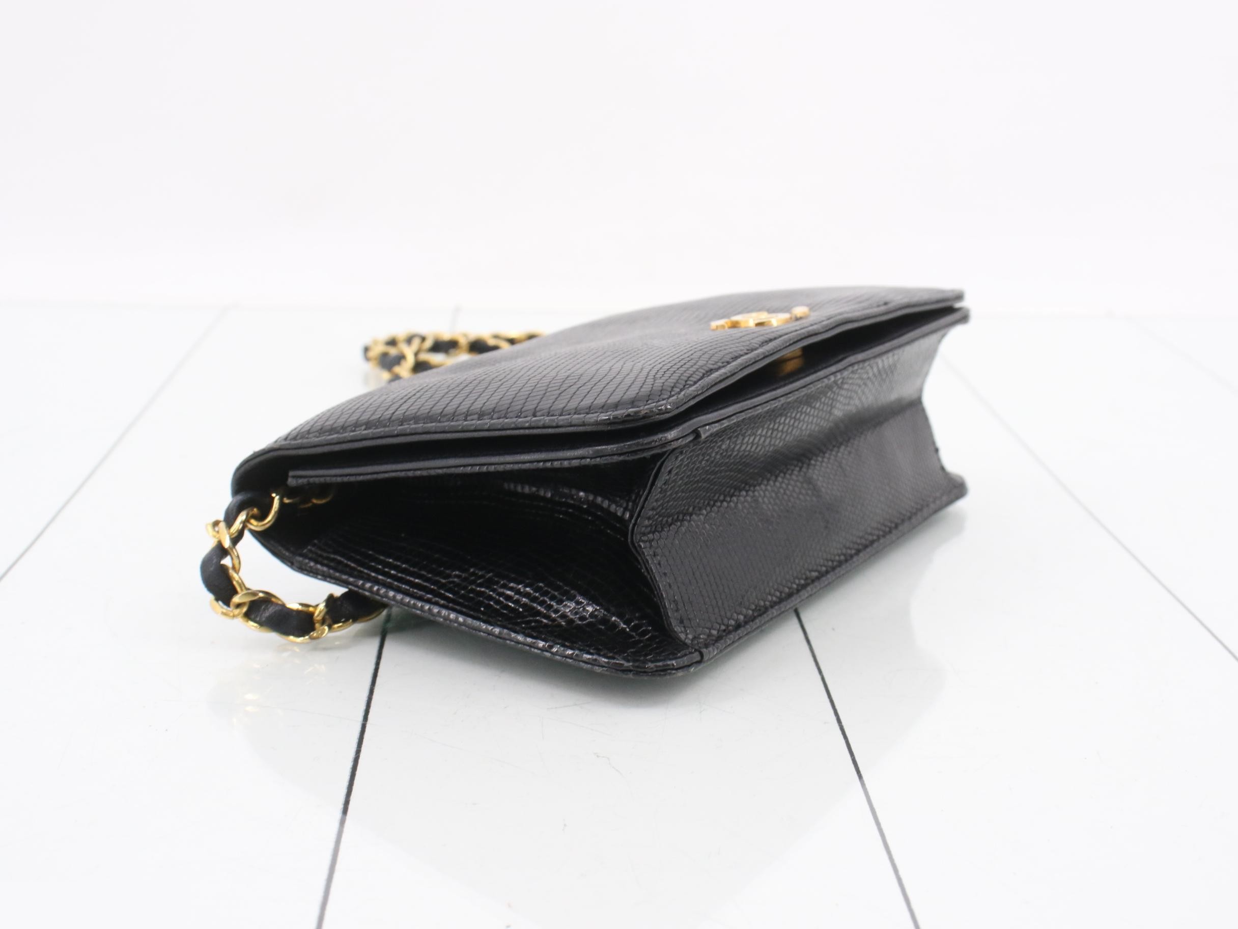 Lizard Leather Coco Mark Push-Lock Mini Chain Shoulder Bag — view 5
