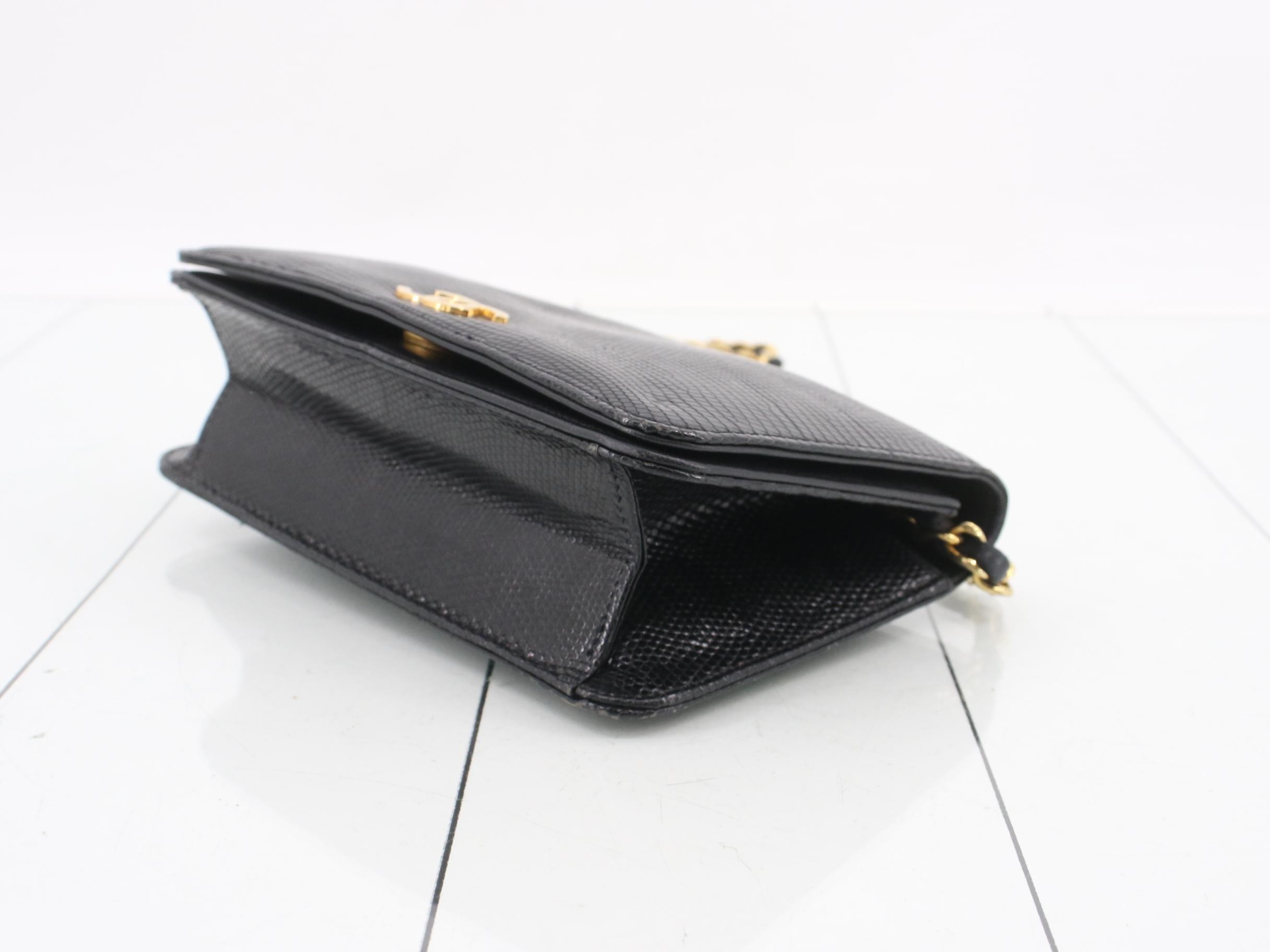 Lizard Leather Coco Mark Push-Lock Mini Chain Shoulder Bag — view 6