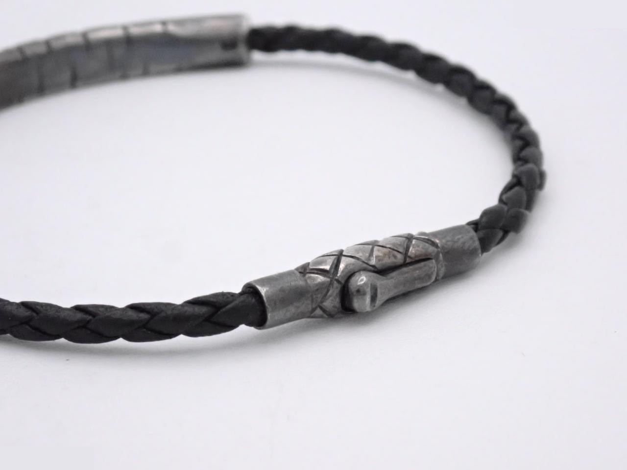 Intrecciato Bracelet, Black, Silver Hardware — view 3