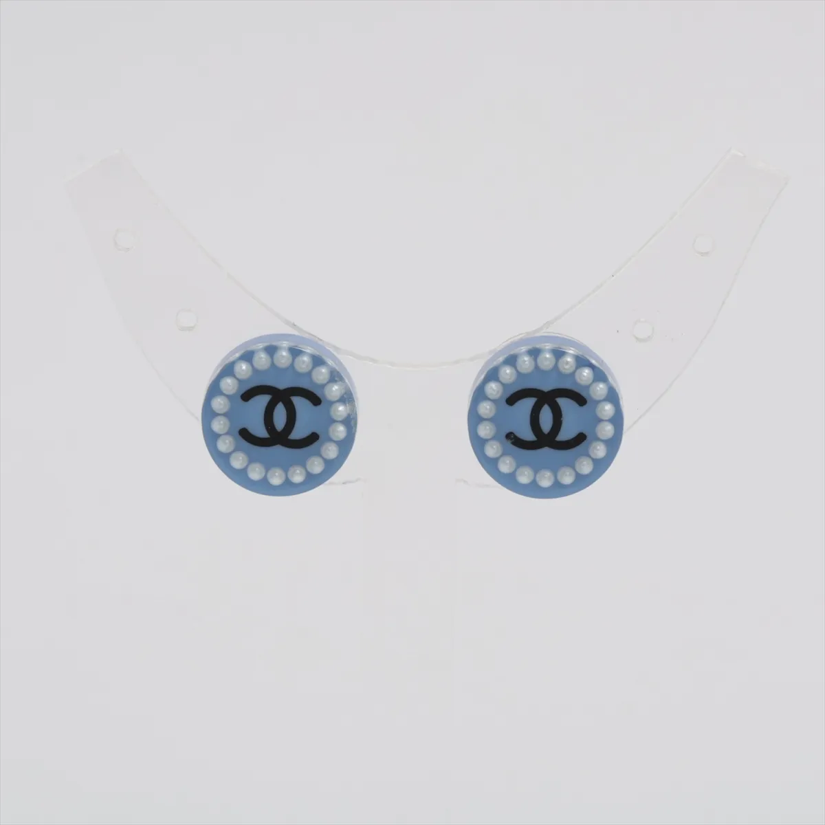 Coco Mark 16K Earrings (for both ears) Resin x Fake Pearl Clear x Blue — view 2