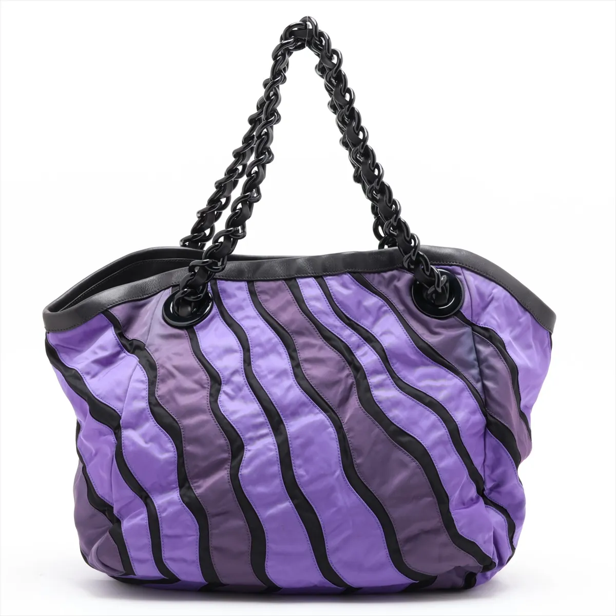 Nylon x Leather Tote Bag, Purple x Black — view 2