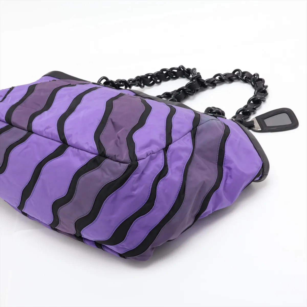 Nylon x Leather Tote Bag, Purple x Black — view 3