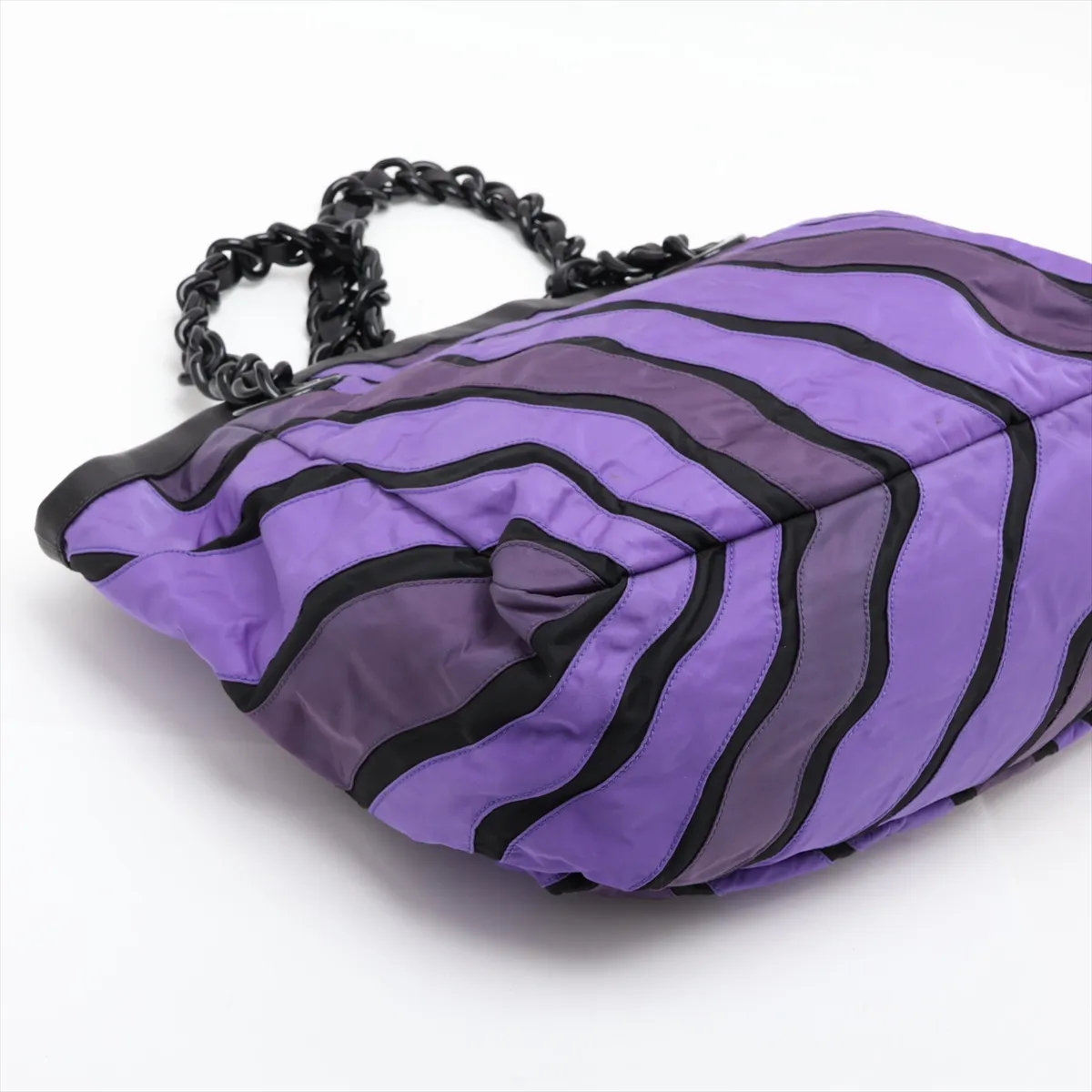 Nylon x Leather Tote Bag, Purple x Black — view 4