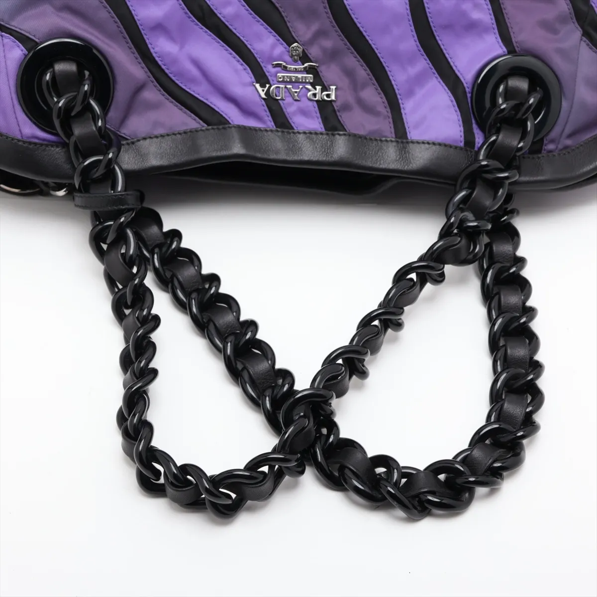 Nylon x Leather Tote Bag, Purple x Black — view 5