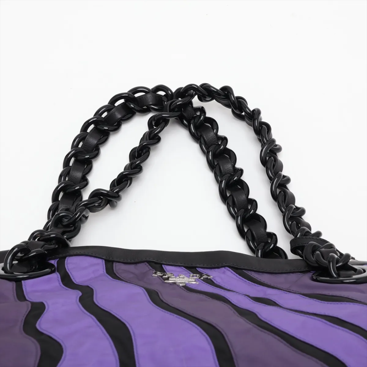 Nylon x Leather Tote Bag, Purple x Black — view 6
