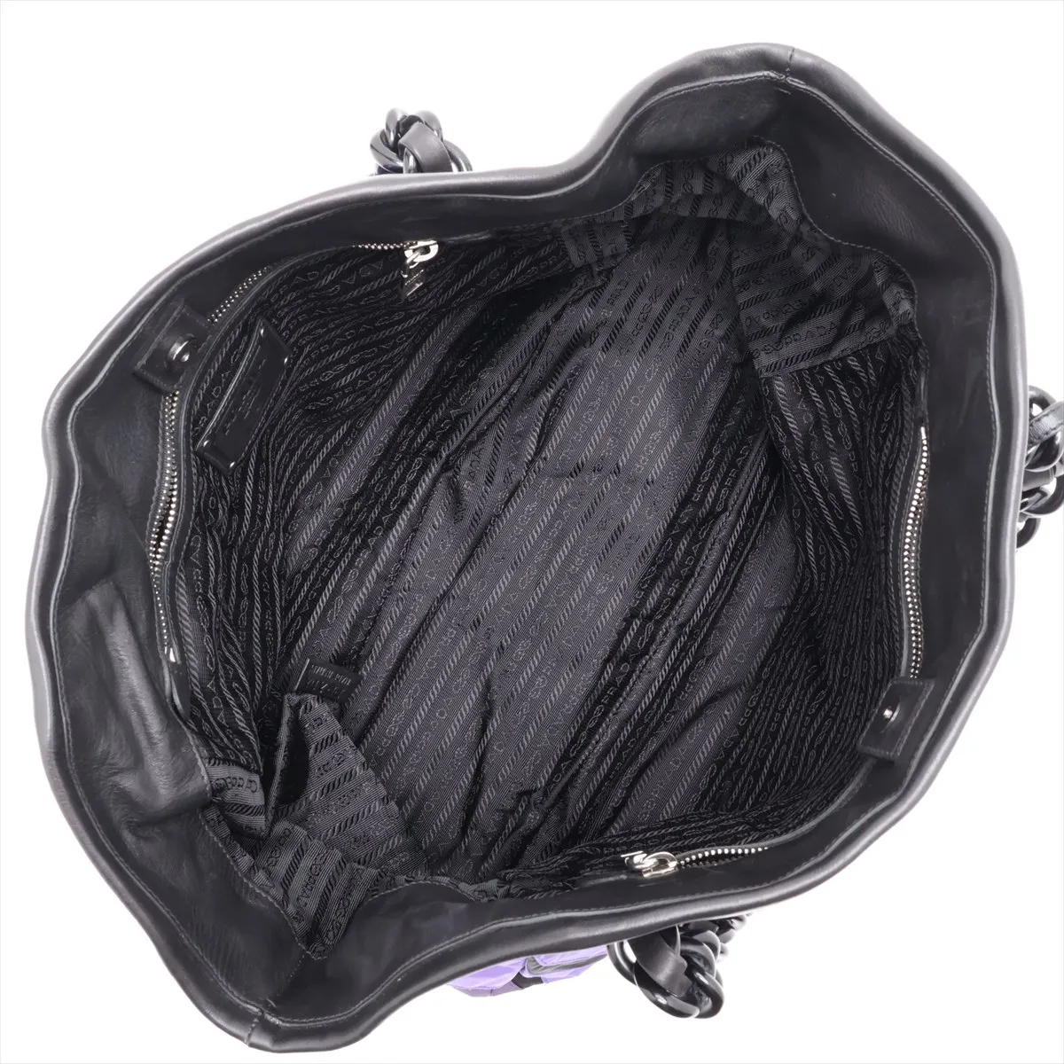 Nylon x Leather Tote Bag, Purple x Black — view 7