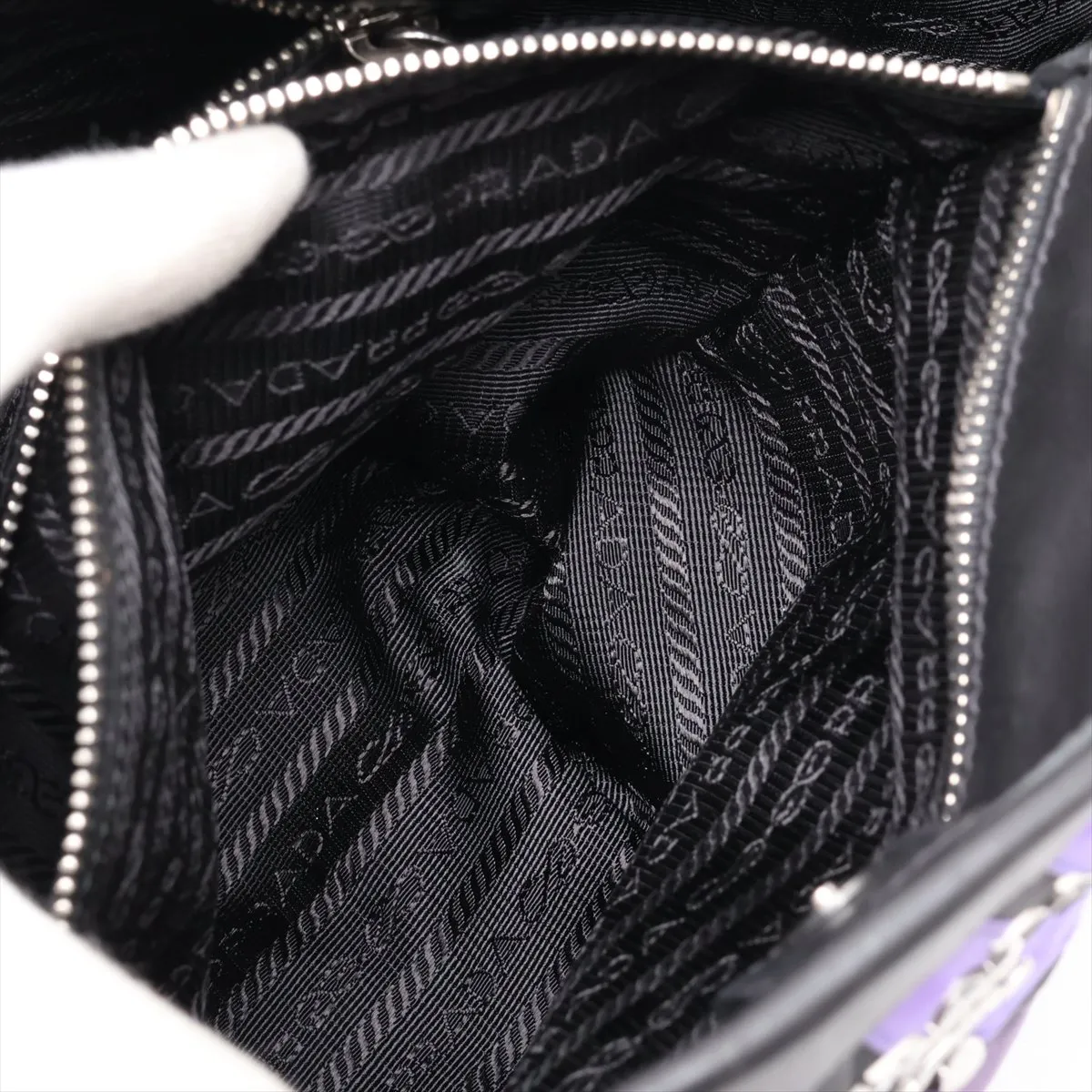 Nylon x Leather Tote Bag, Purple x Black — view 9