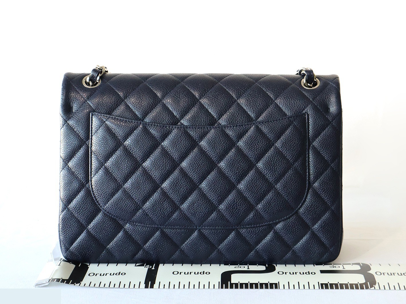 Large Matelassé 30, Caviar Skin, Double Flap, Double Chain Shoulder Bag, Navy — view 2
