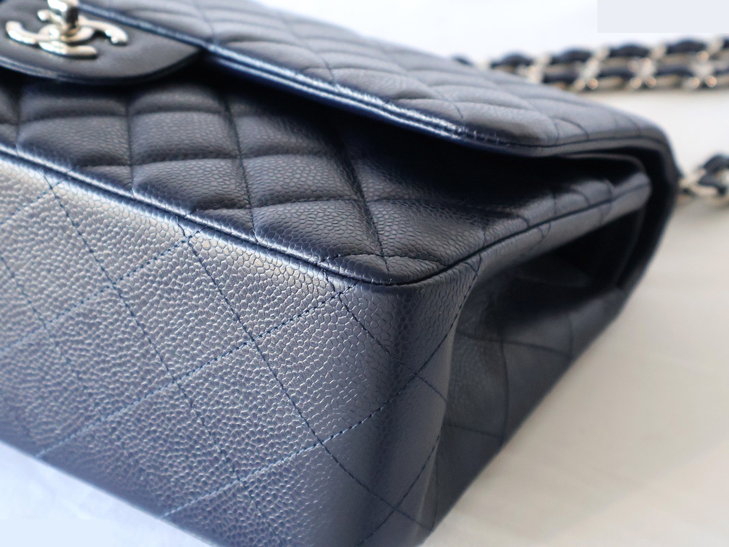 Large Matelassé 30, Caviar Skin, Double Flap, Double Chain Shoulder Bag, Navy — view 4