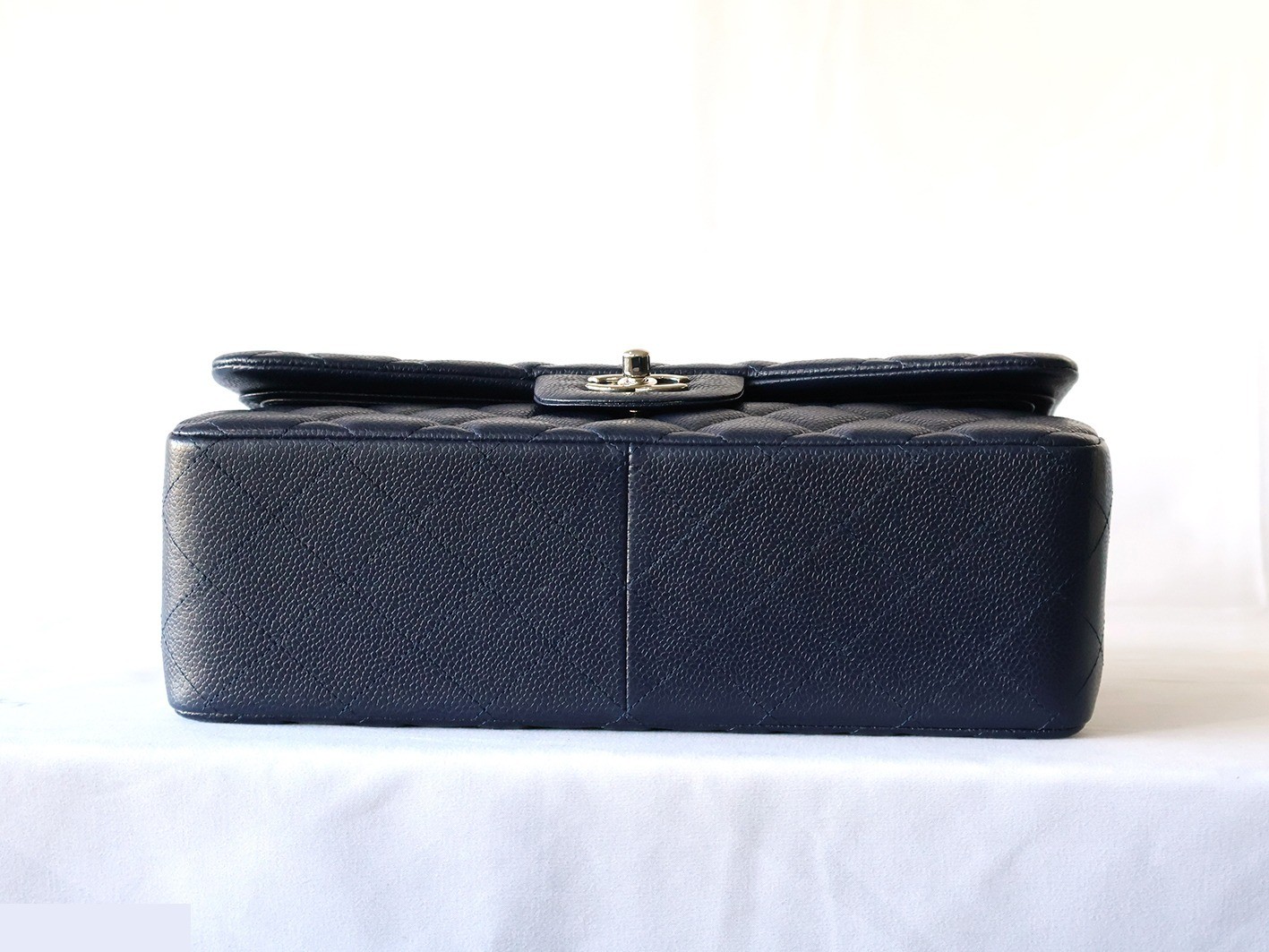 Large Matelassé 30, Caviar Skin, Double Flap, Double Chain Shoulder Bag, Navy — view 5