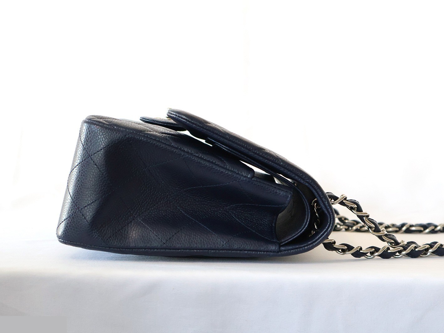 Large Matelassé 30, Caviar Skin, Double Flap, Double Chain Shoulder Bag, Navy — view 6