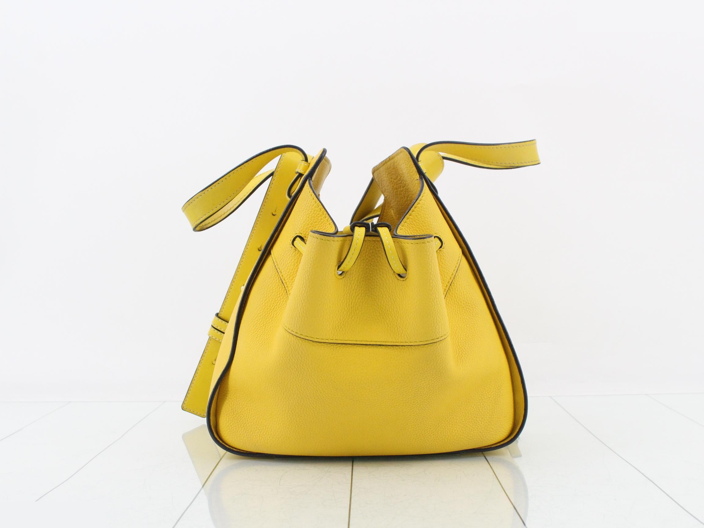 Hammock Drawstring Small Leather 6-Way Handbag, Yellow — view 3