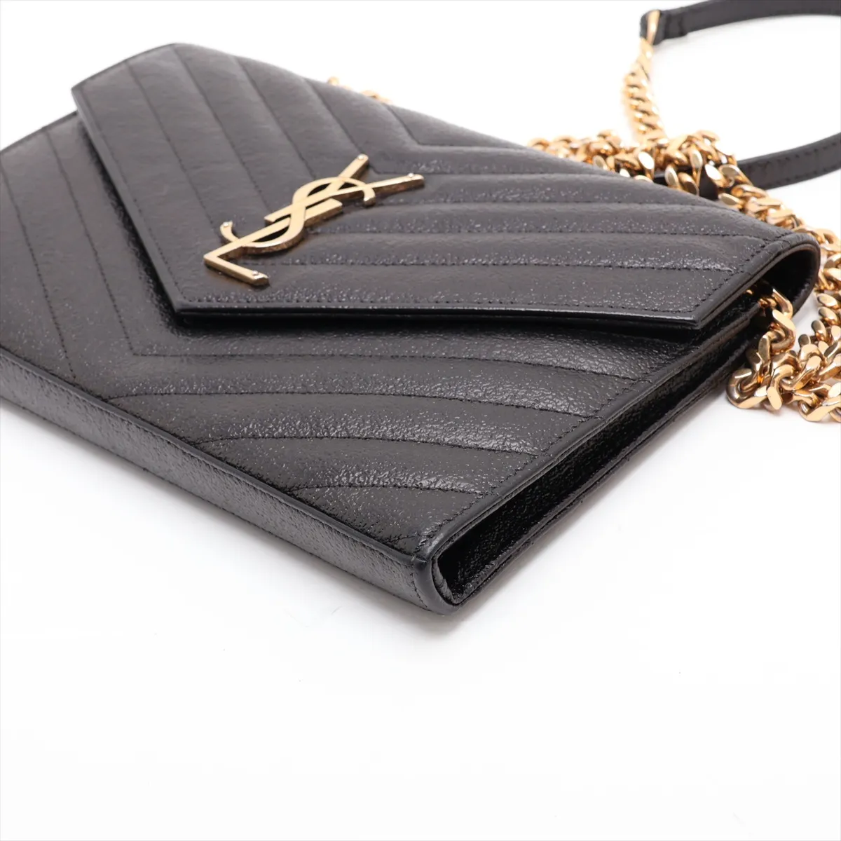Leather Chain Shoulder Bag, Black, 360452 — view 3