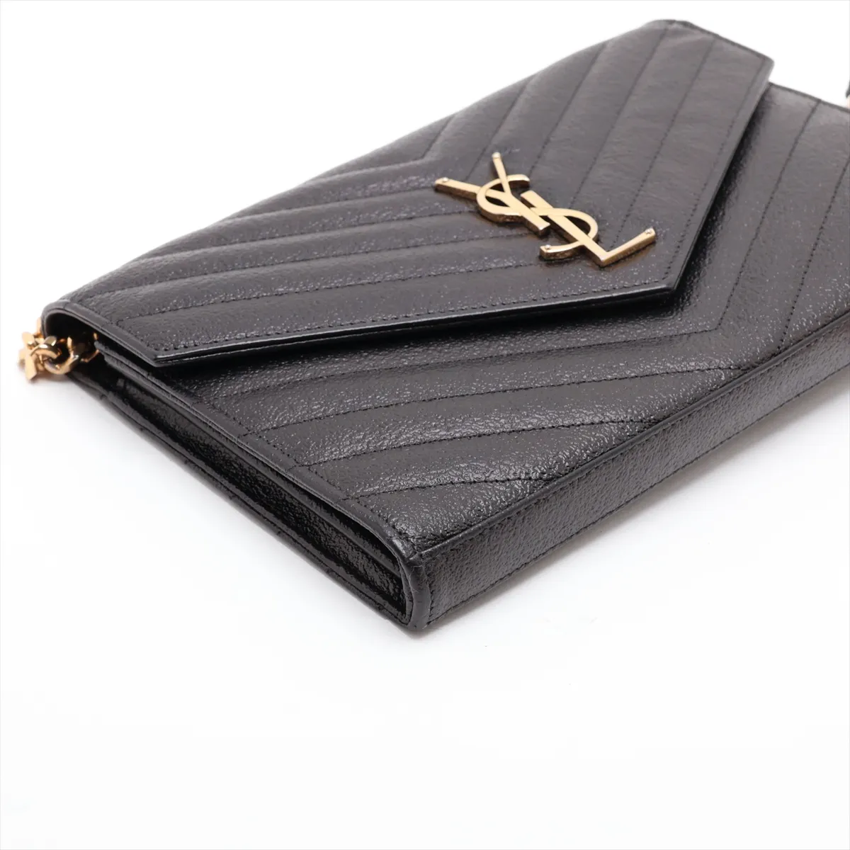 Leather Chain Shoulder Bag, Black, 360452 — view 4