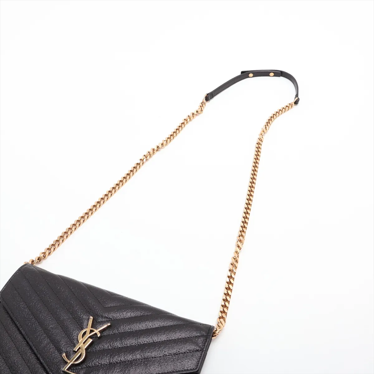 Leather Chain Shoulder Bag, Black, 360452 — view 5