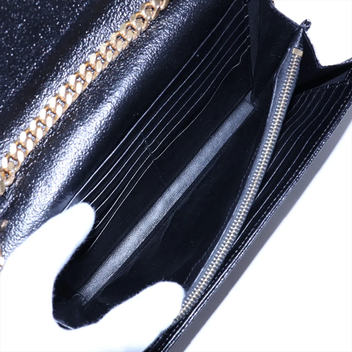 Leather Chain Shoulder Bag, Black, 360452 — view 6
