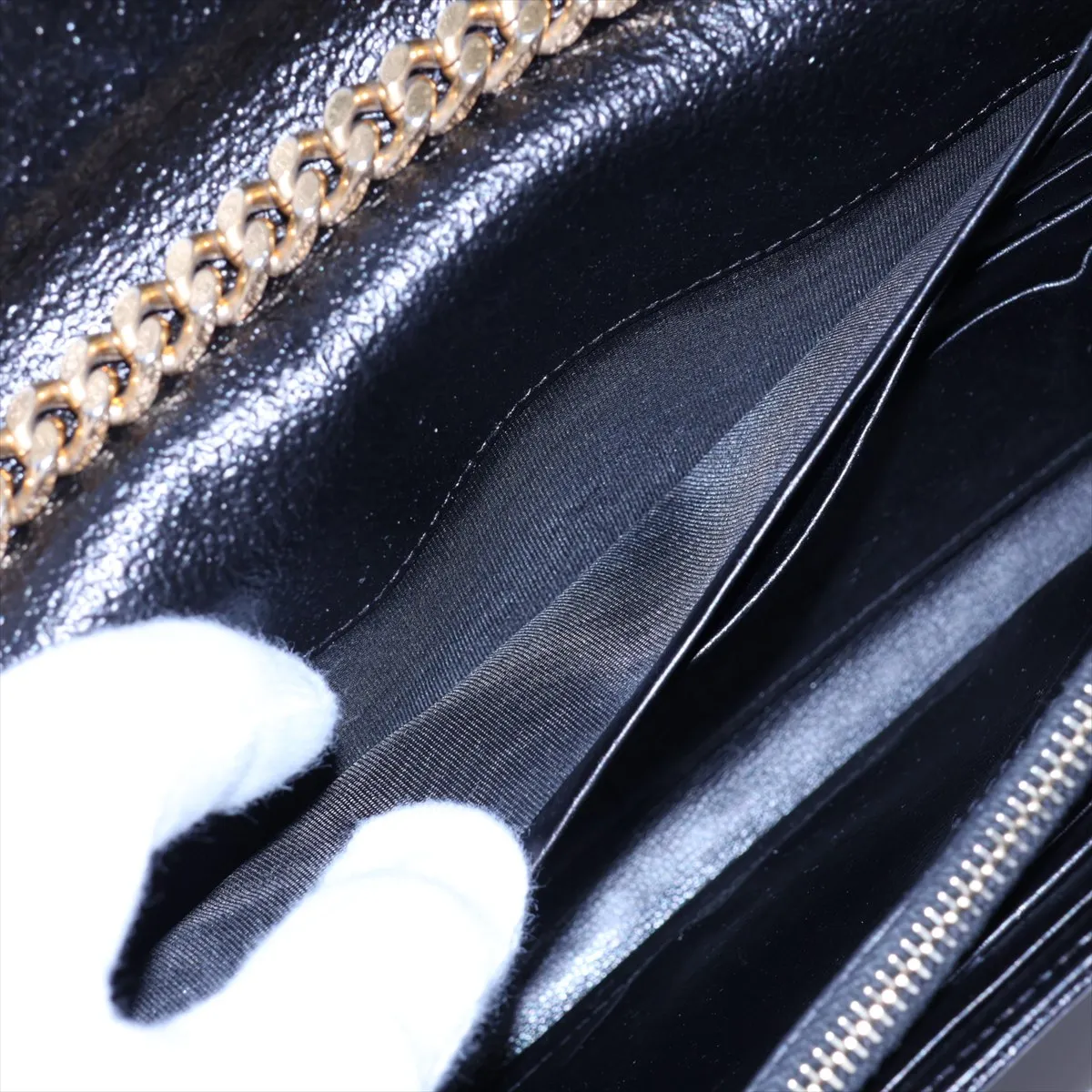 Leather Chain Shoulder Bag, Black, 360452 — view 7