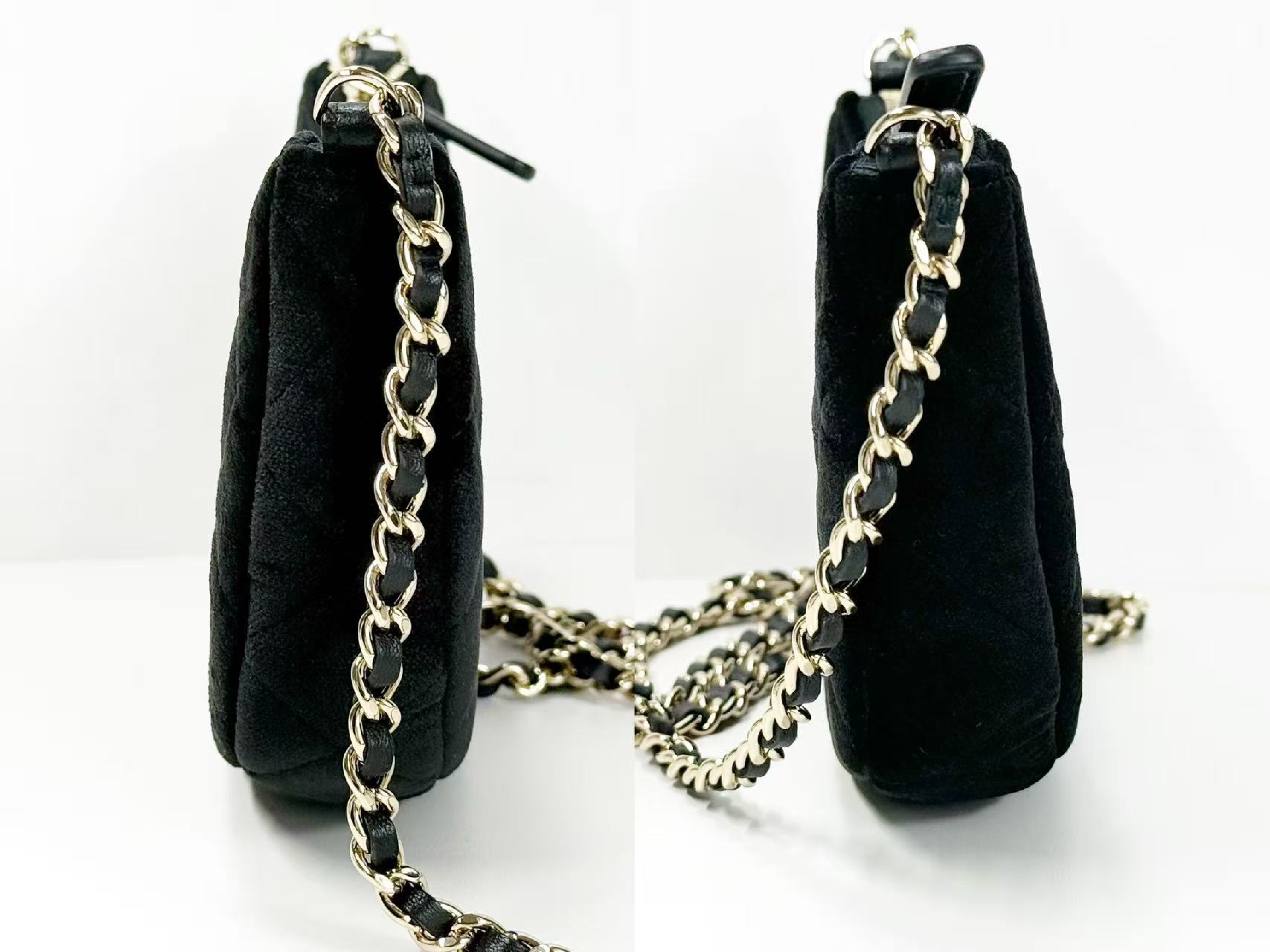 Stored Item, Black Matelassé Velour Hobo Bag, VIP G, W17/H11/D3cm (approx.), with dust bag and serial ID, Gold hardware, Shoulder strap, E5PT75AH. — view 13