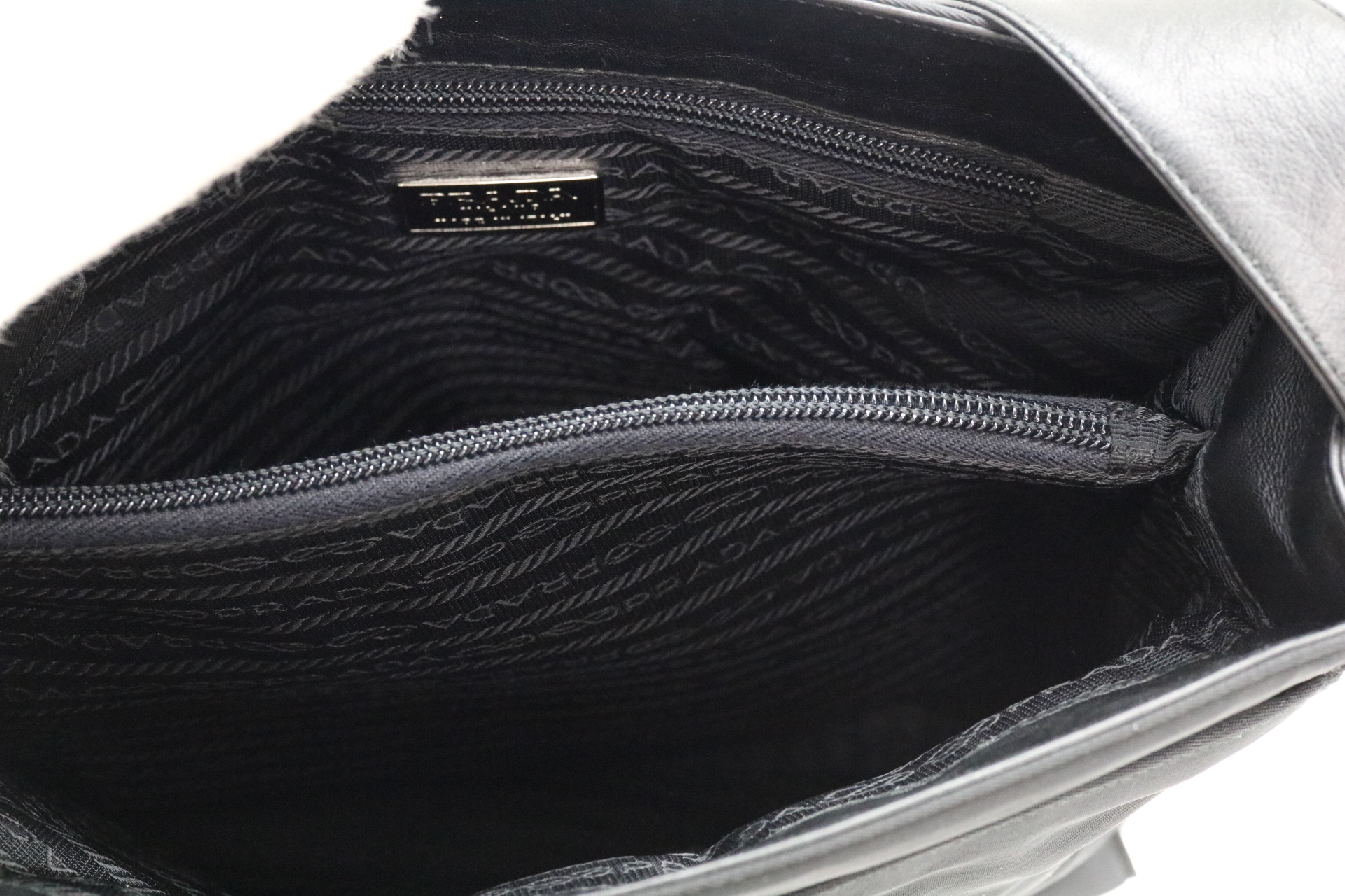 Triangle Logo Nylon Leather Shoulder Bag — view 9