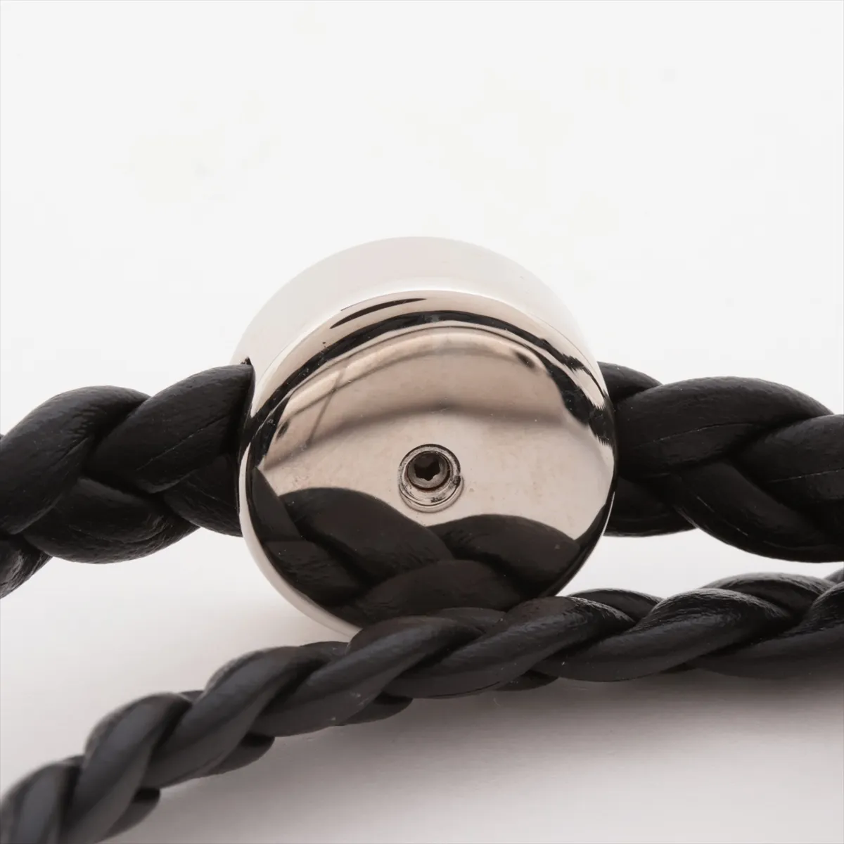 Man bracelet, metal and leather, black, with — view 4