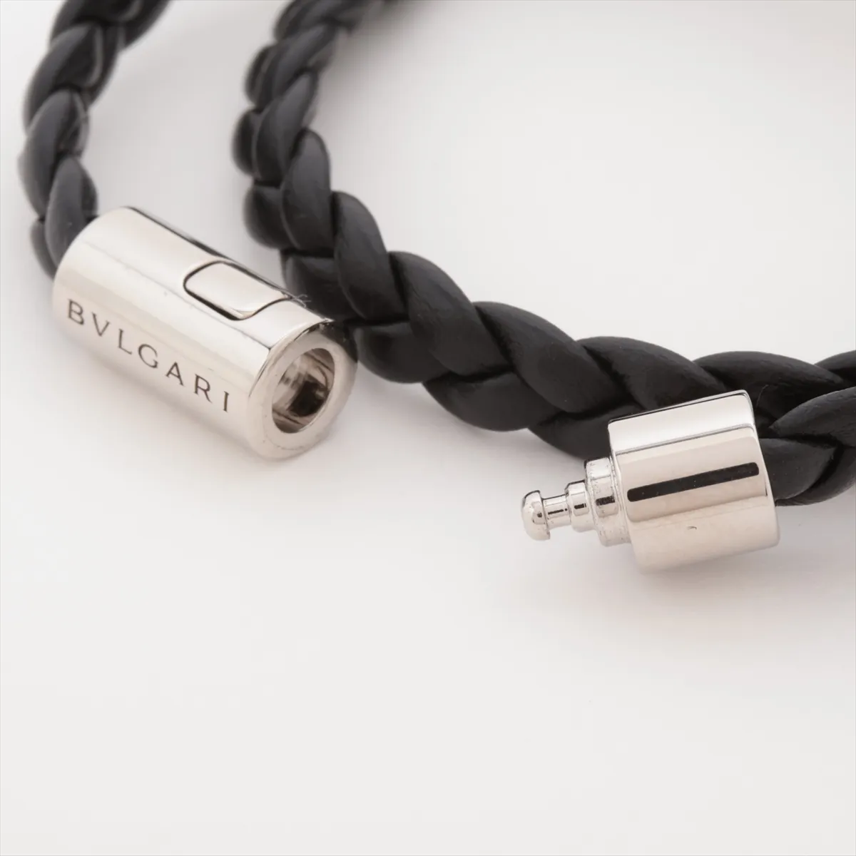 Man bracelet, metal and leather, black, with — view 5