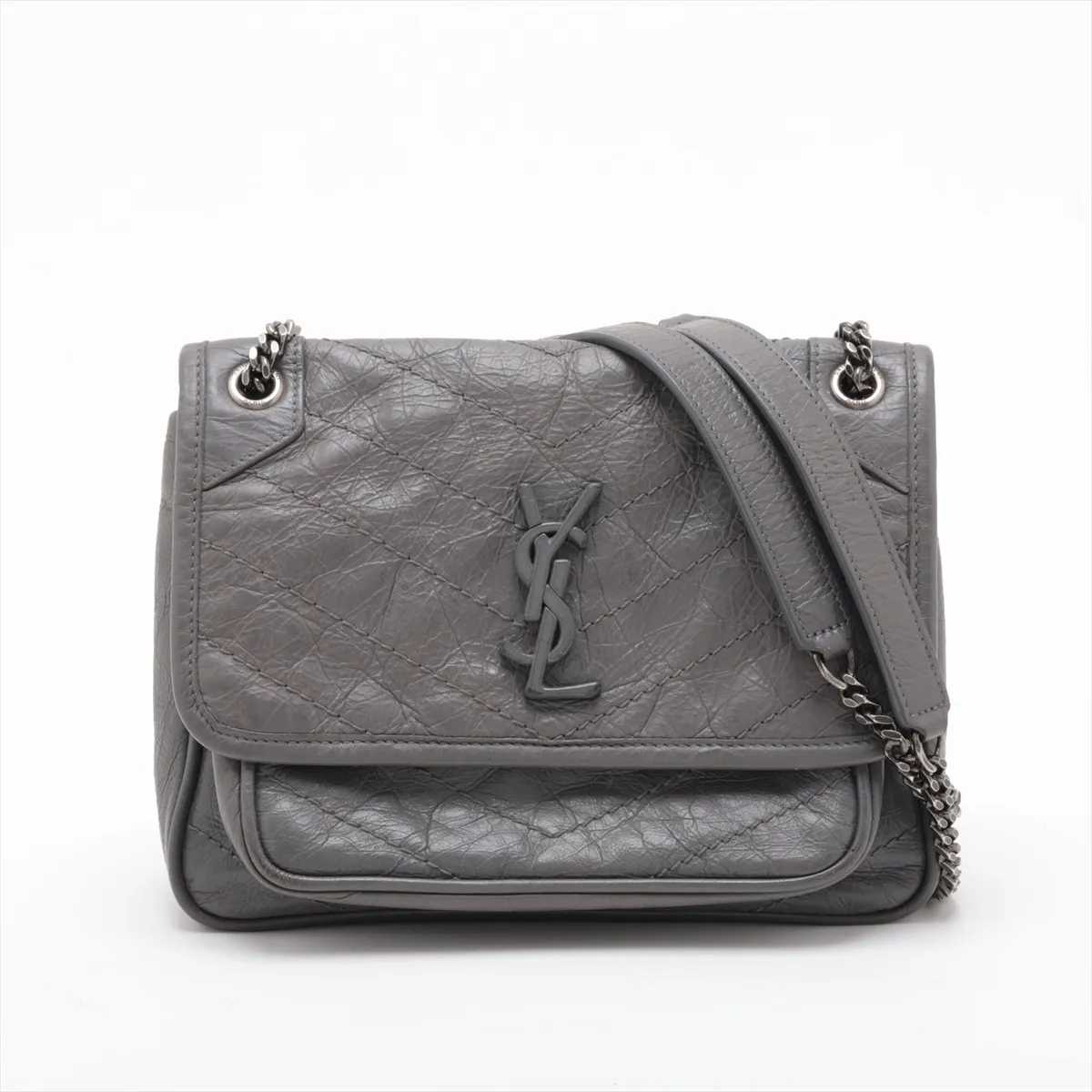 Niki Baby 533037 Leather Chain Shoulder Bag, Gray