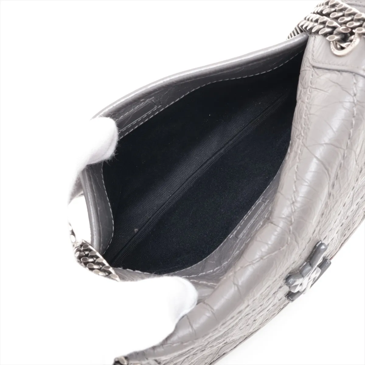 Niki Baby 533037 Leather Chain Shoulder Bag, Gray — view 10