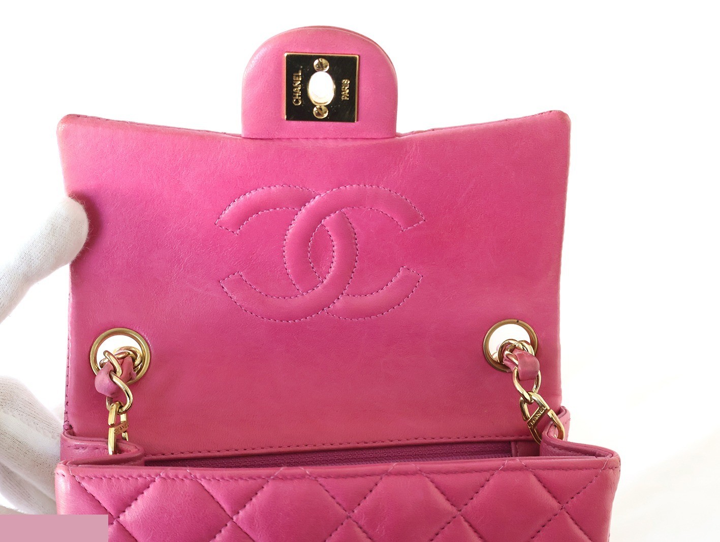 Mini Matelassé 17 Lambskin Chain Shoulder Bag, Pink — view 10