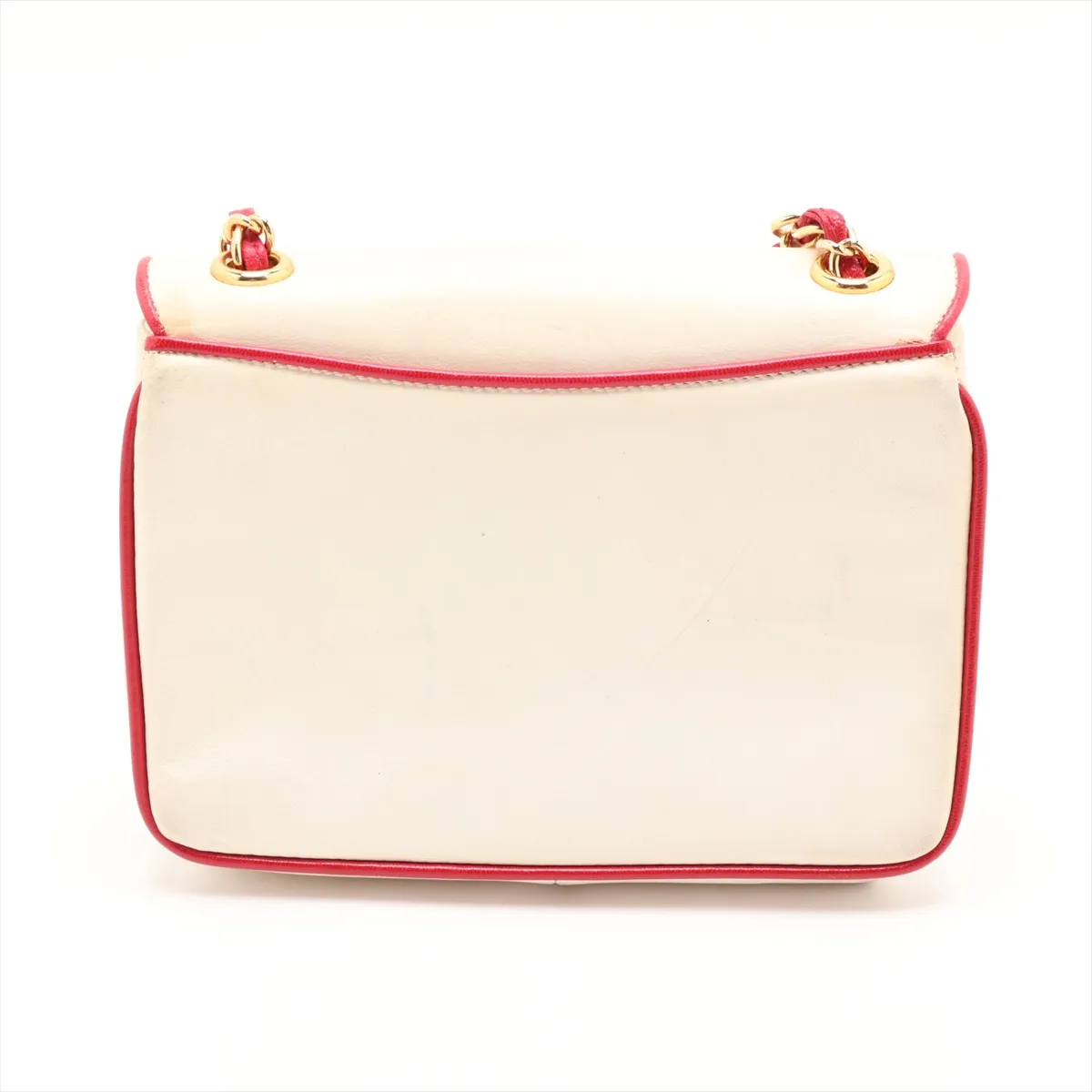 Coco Mark Lambskin Single Flap Single Chain Bag, White x Red, Gold Hardware, 0872440 (serial number in the 0s), Dust bag deteriorated. — view 2