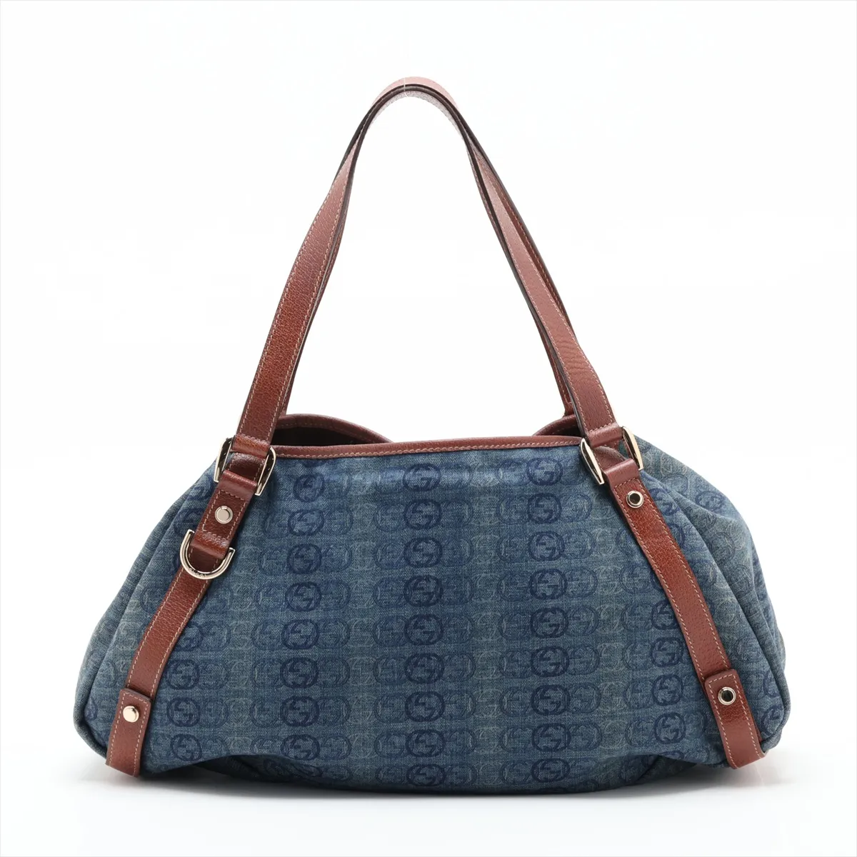 Abbey 130736 Denim x Leather Shoulder Bag Blue x Brown — view 2