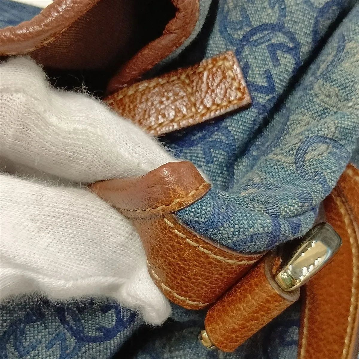 Abbey 130736 Denim x Leather Shoulder Bag Blue x Brown — view 14