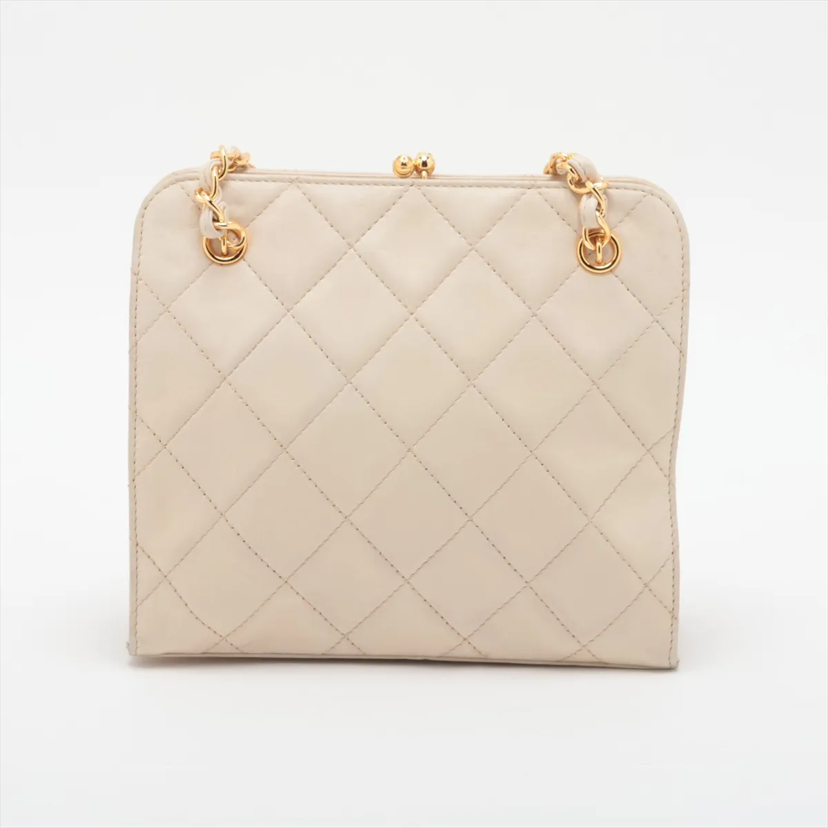 Matelassé Lambskin Chain Shoulder Bag, Kiss-lock Closure, White, Gold Hardware, 4232235, Series 4 — view 2