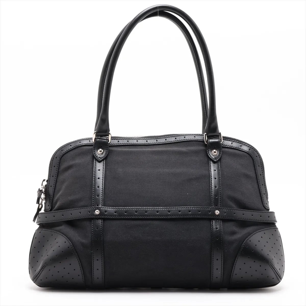 Interlocking G 114887 Canvas x Perforated Leather Shoulder Bag, Black — view 2