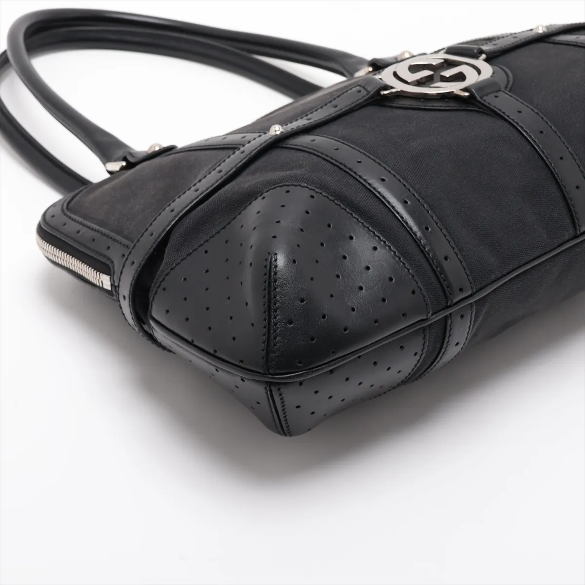 Interlocking G 114887 Canvas x Perforated Leather Shoulder Bag, Black — view 3
