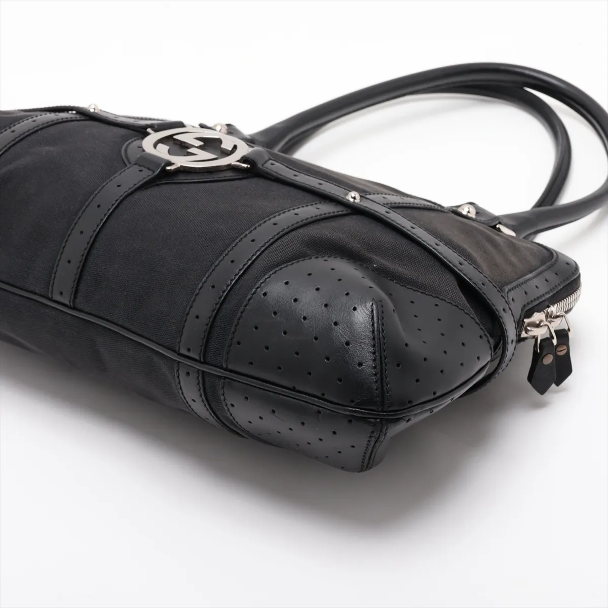 Interlocking G 114887 Canvas x Perforated Leather Shoulder Bag, Black — view 4