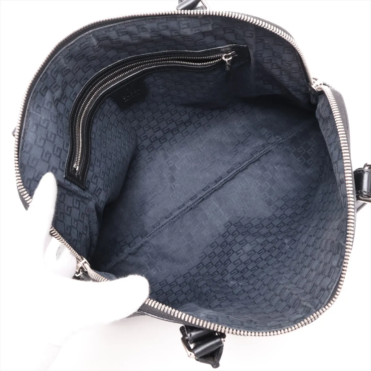 Interlocking G 114887 Canvas x Perforated Leather Shoulder Bag, Black — view 7