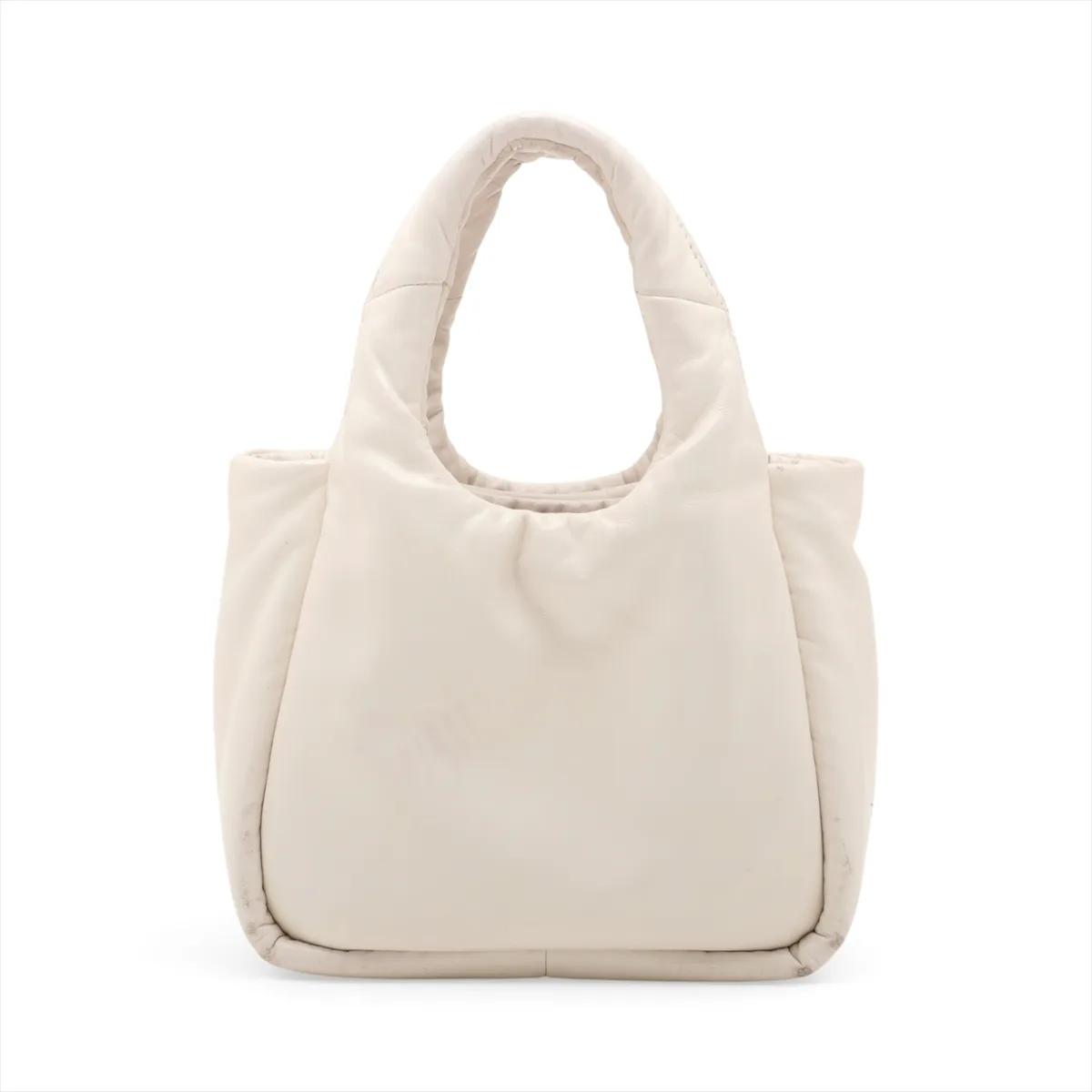 Padded Nappa Leather 2-Way Handbag, White — view 2