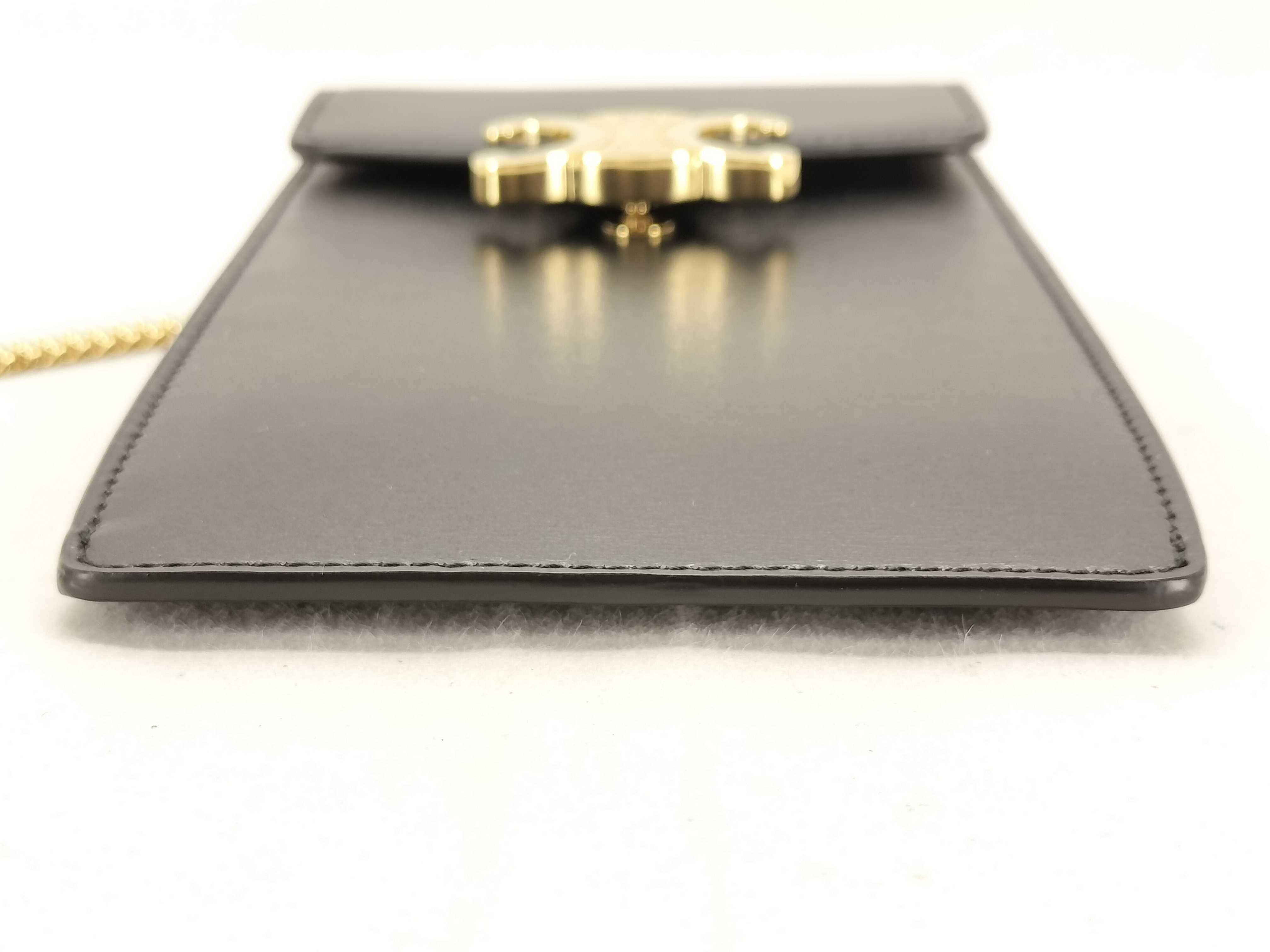 Triomphe Phone Pouch Leather Chain Shoulder Bag Black Shoulder Bag — view 7