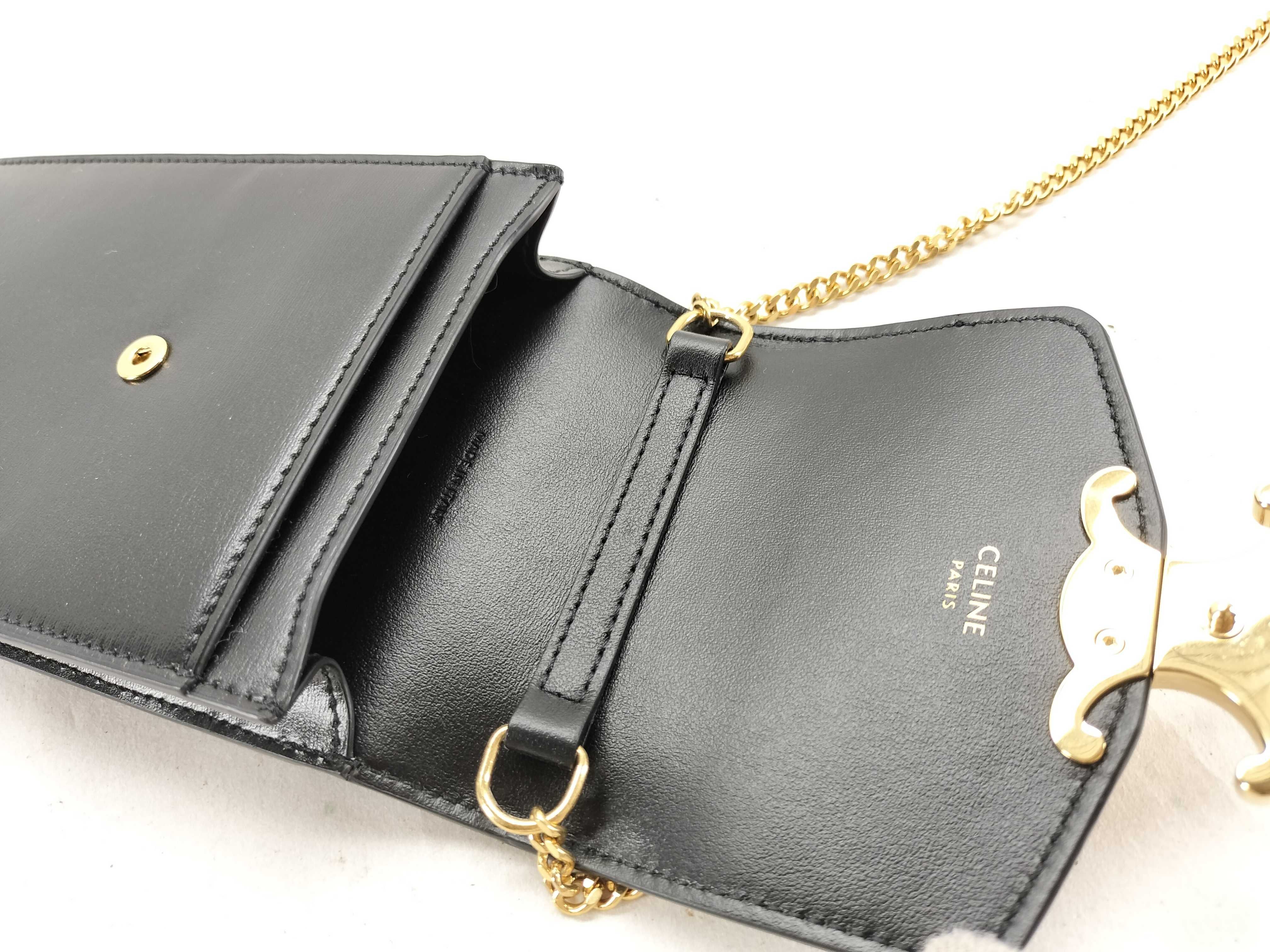 Triomphe Phone Pouch Leather Chain Shoulder Bag Black Shoulder Bag — view 8