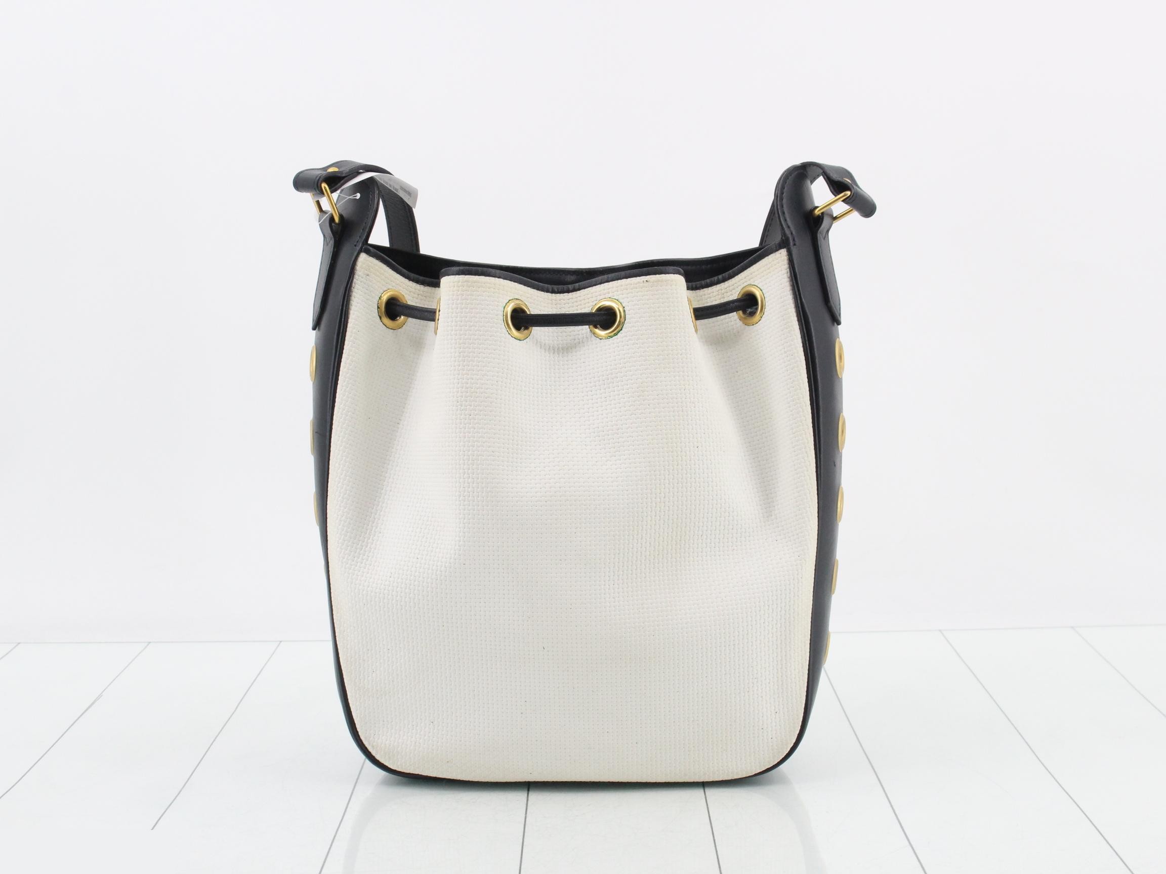 Leather drawstring shoulder bag, two-tone. — view 2