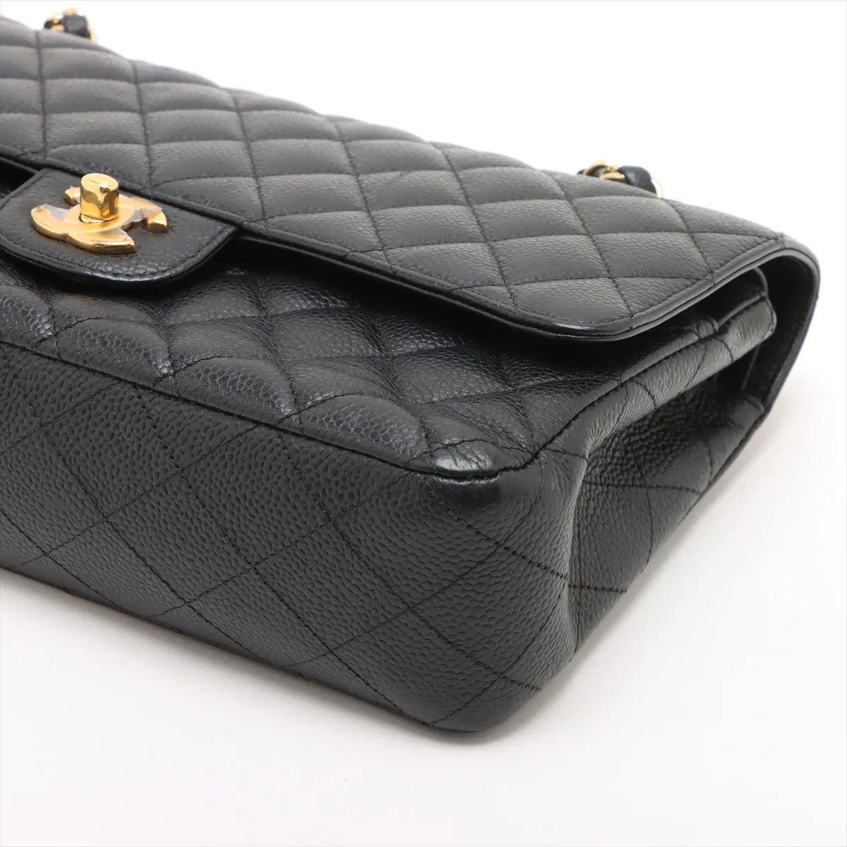[Individually wrapped] Chanel Matelasse 25 caviar skin double flap double chain bag black gold hardware A01112 — view 3