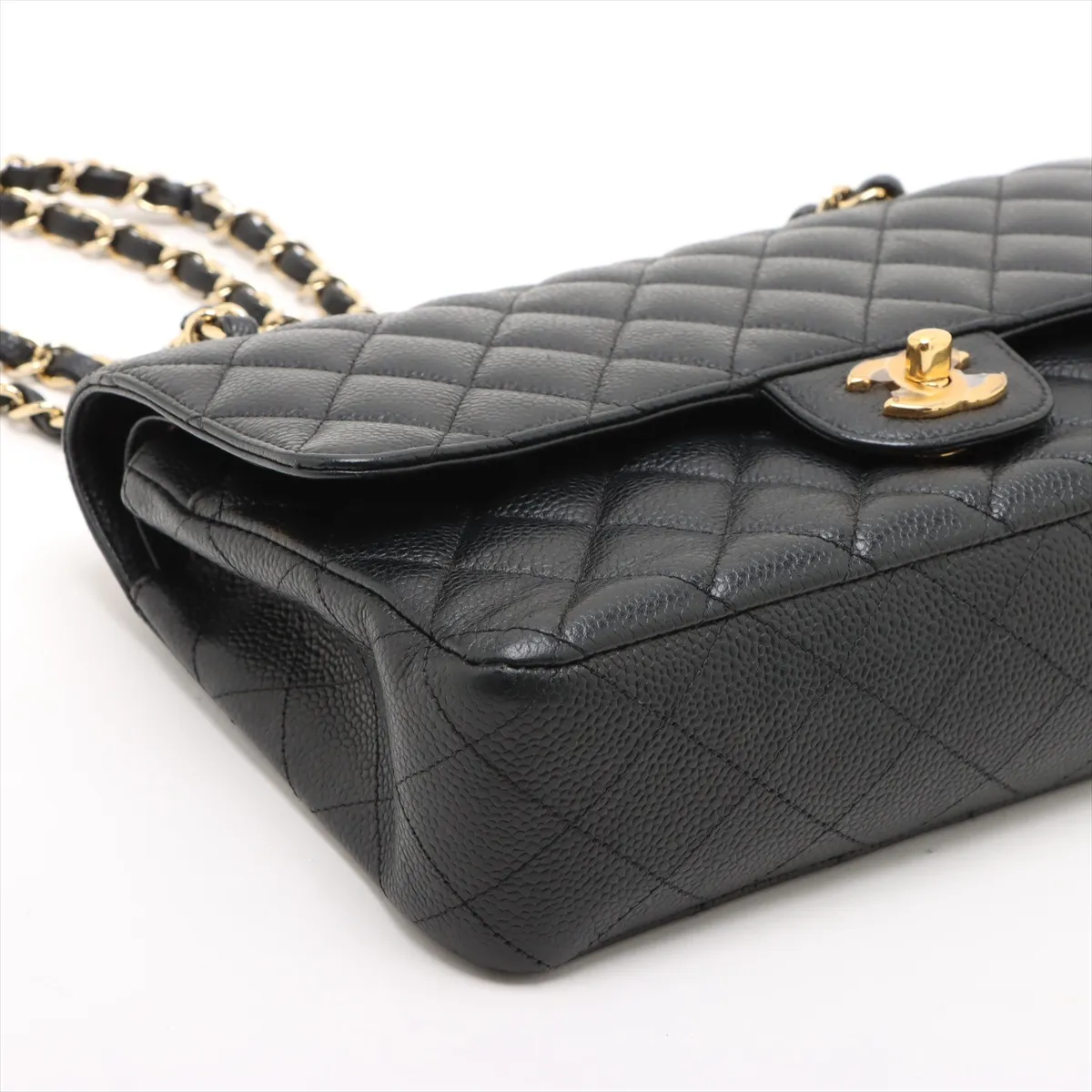 [Individually wrapped] Chanel Matelasse 25 caviar skin double flap double chain bag black gold hardware A01112 — view 4