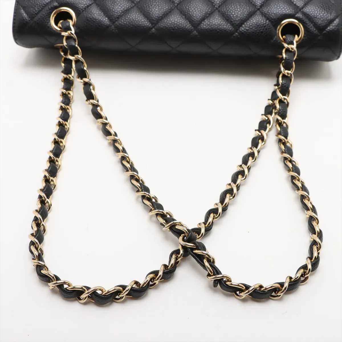 [Individually wrapped] Chanel Matelasse 25 caviar skin double flap double chain bag black gold hardware A01112 — view 5